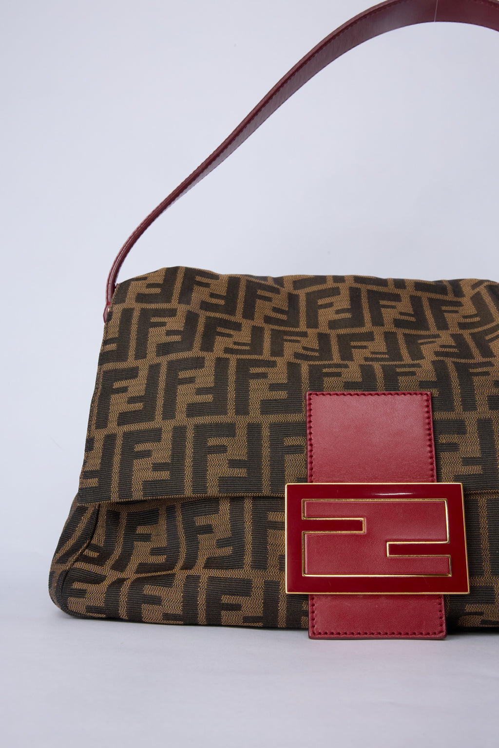 FENDI ZUCCA RED ENAMEL MAMMA BAGUETTE