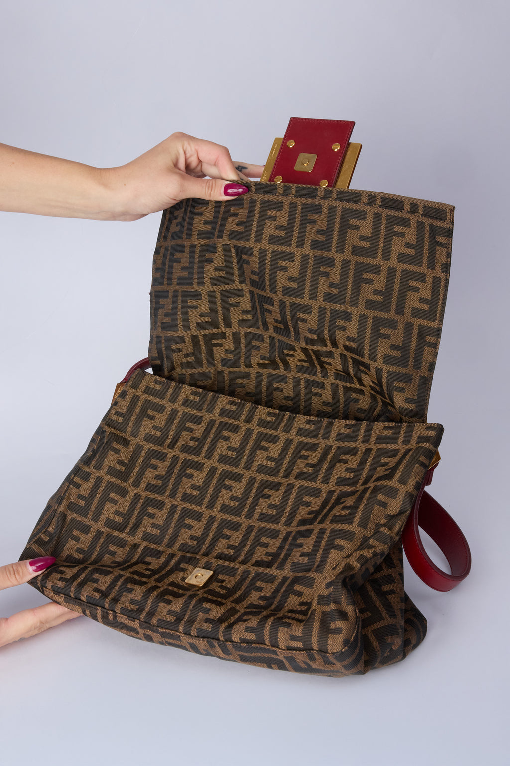 FENDI ZUCCA RED ENAMEL MAMMA BAGUETTE