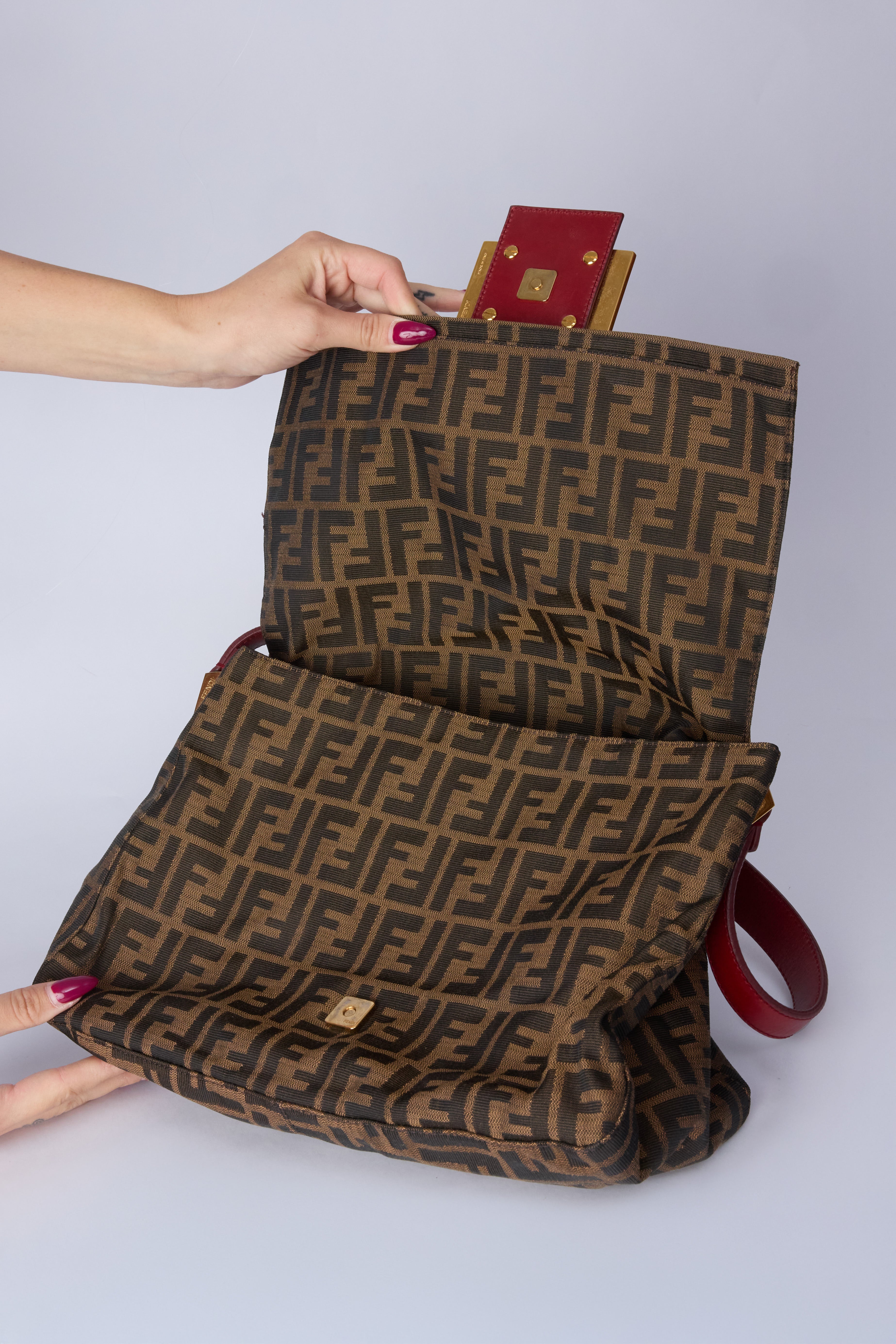 FENDI ZUCCA RED ENAMEL MAMMA BAGUETTE