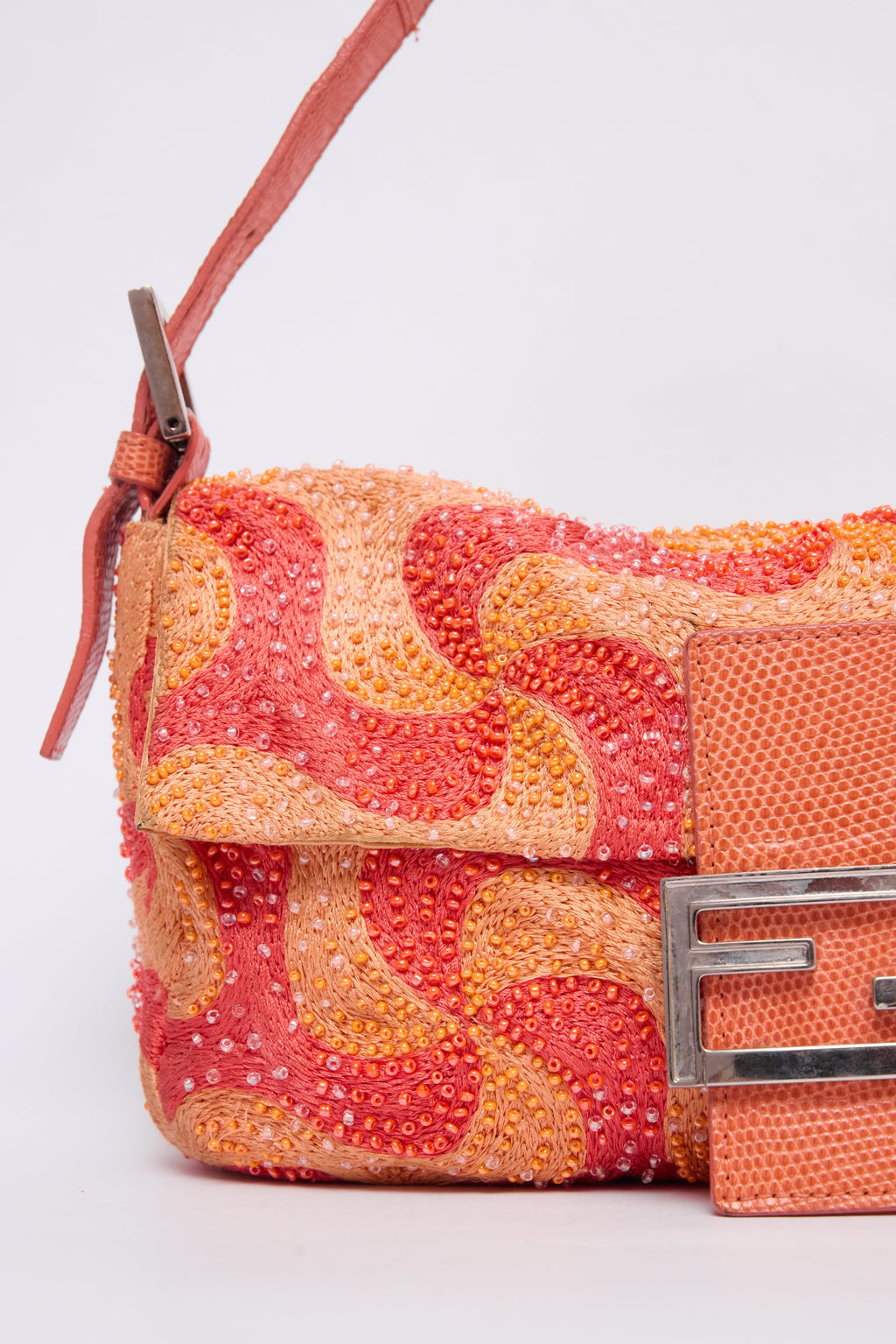 FENDI ORANGE SWIRL BEADED BAGUETTE