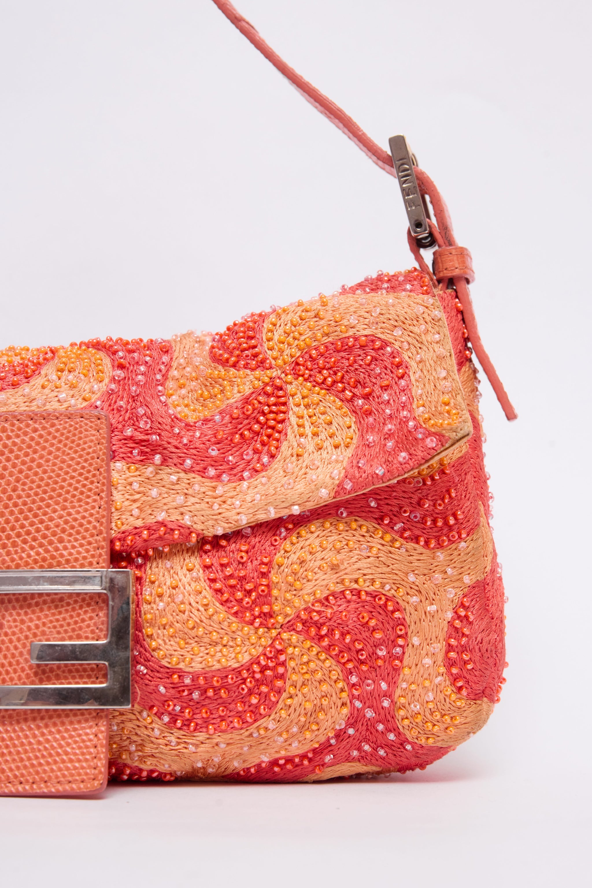 FENDI ORANGE SWIRL BEADED BAGUETTE