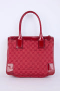 GUCCI RED GG CANVAS PATENT LEATHER TOTE BAG