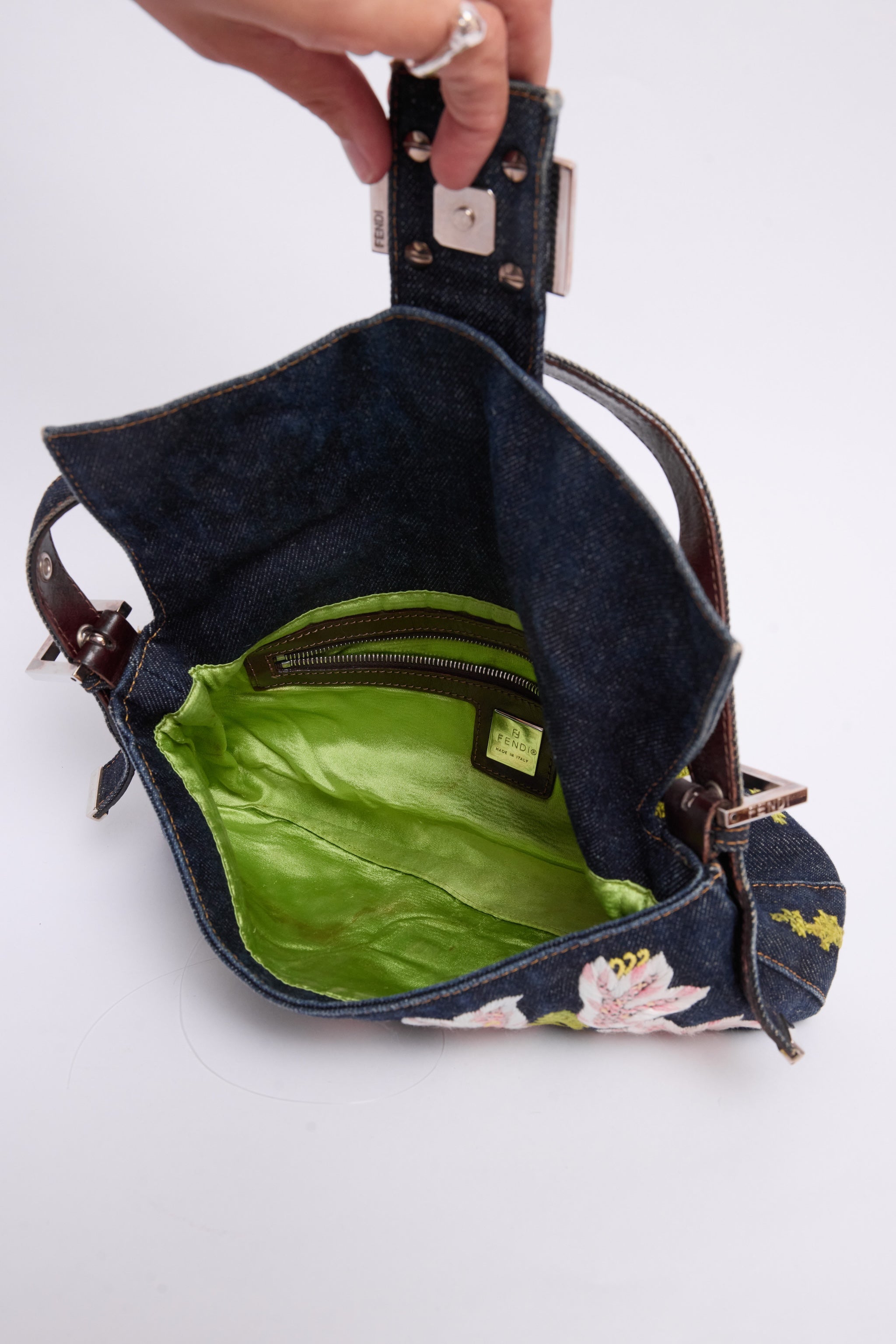 FENDI DENIM FLORAL BAGUETTE