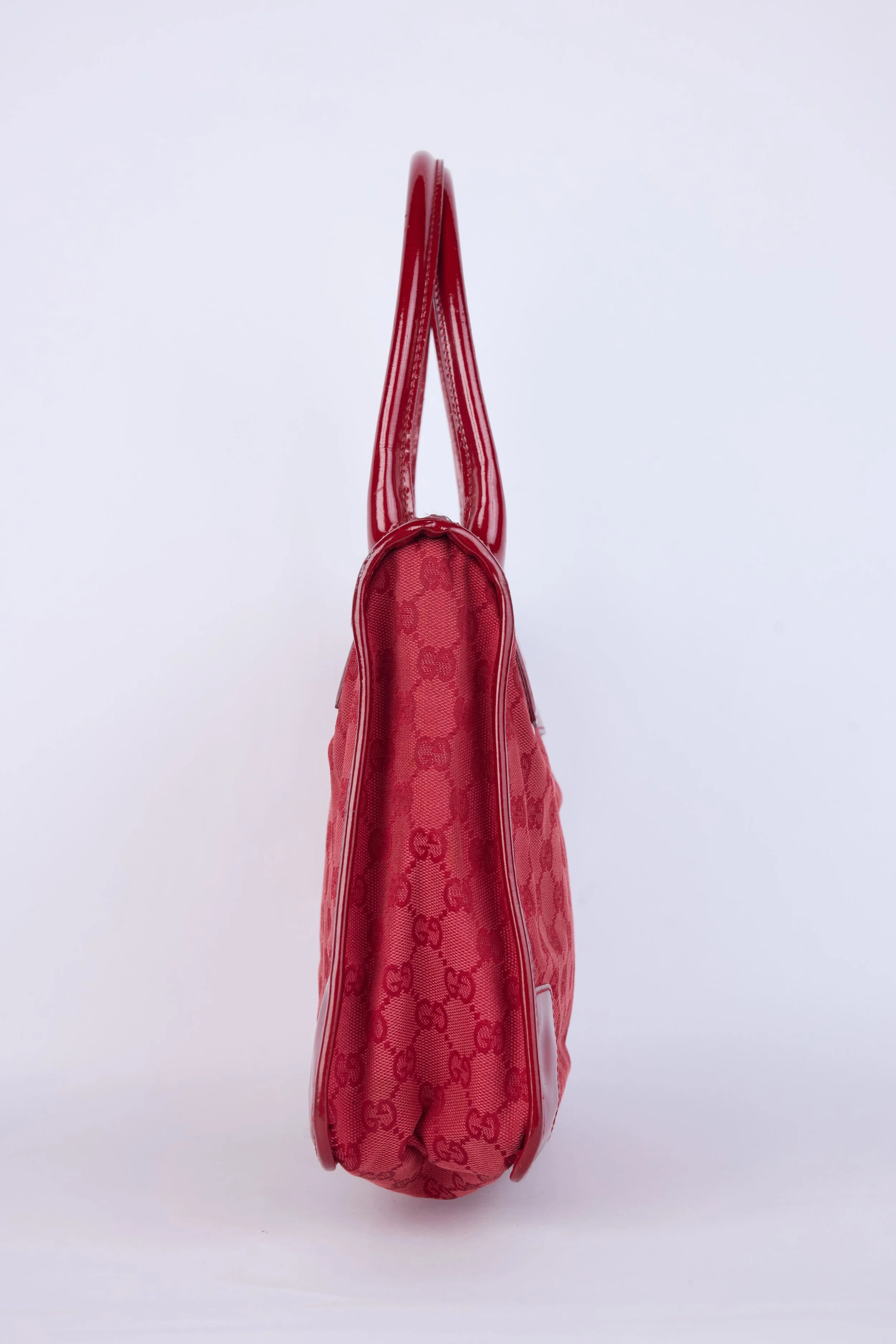 GUCCI RED GG CANVAS PATENT LEATHER TOTE BAG