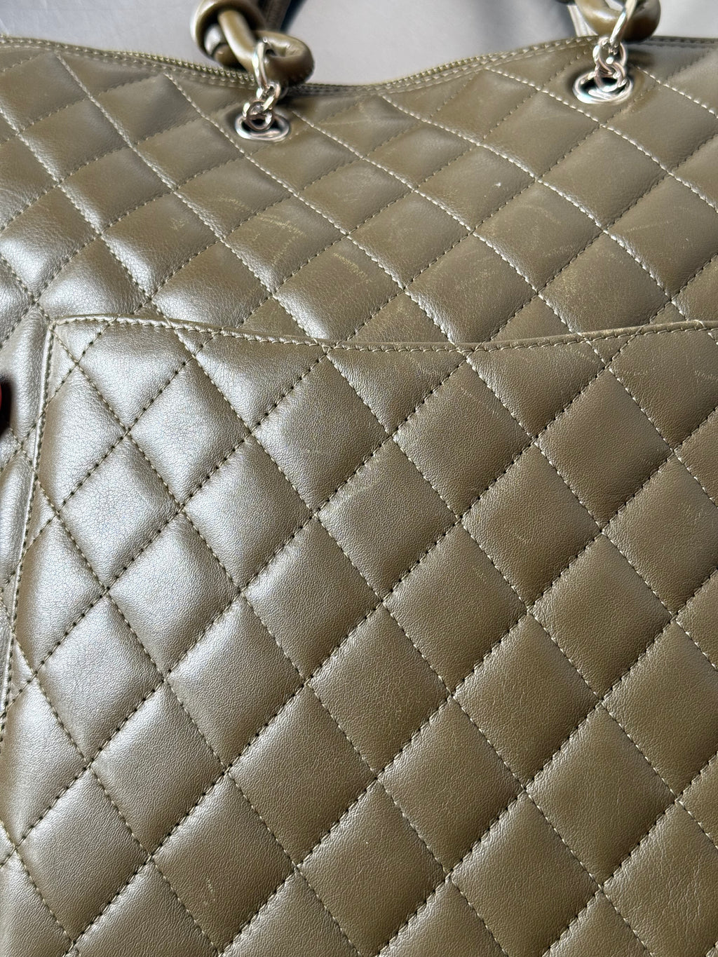 CHANEL KHAKI LIGNE CAMBON TOTE