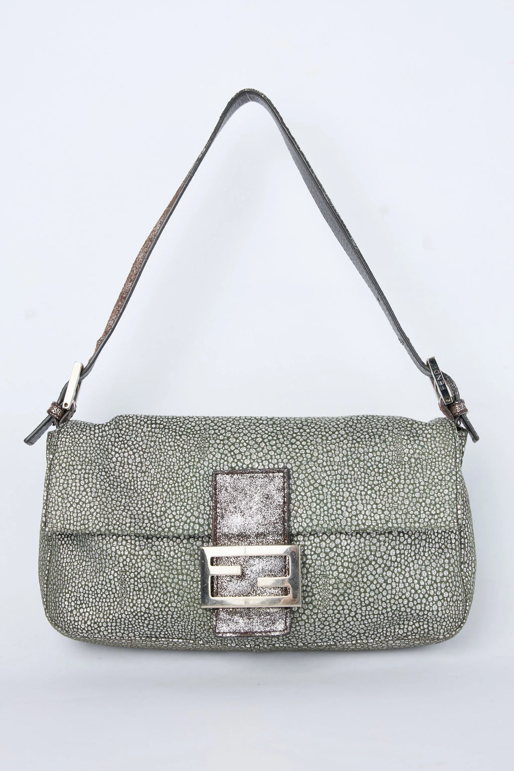 FENDI SILVER PEBBLED BAGUETTE