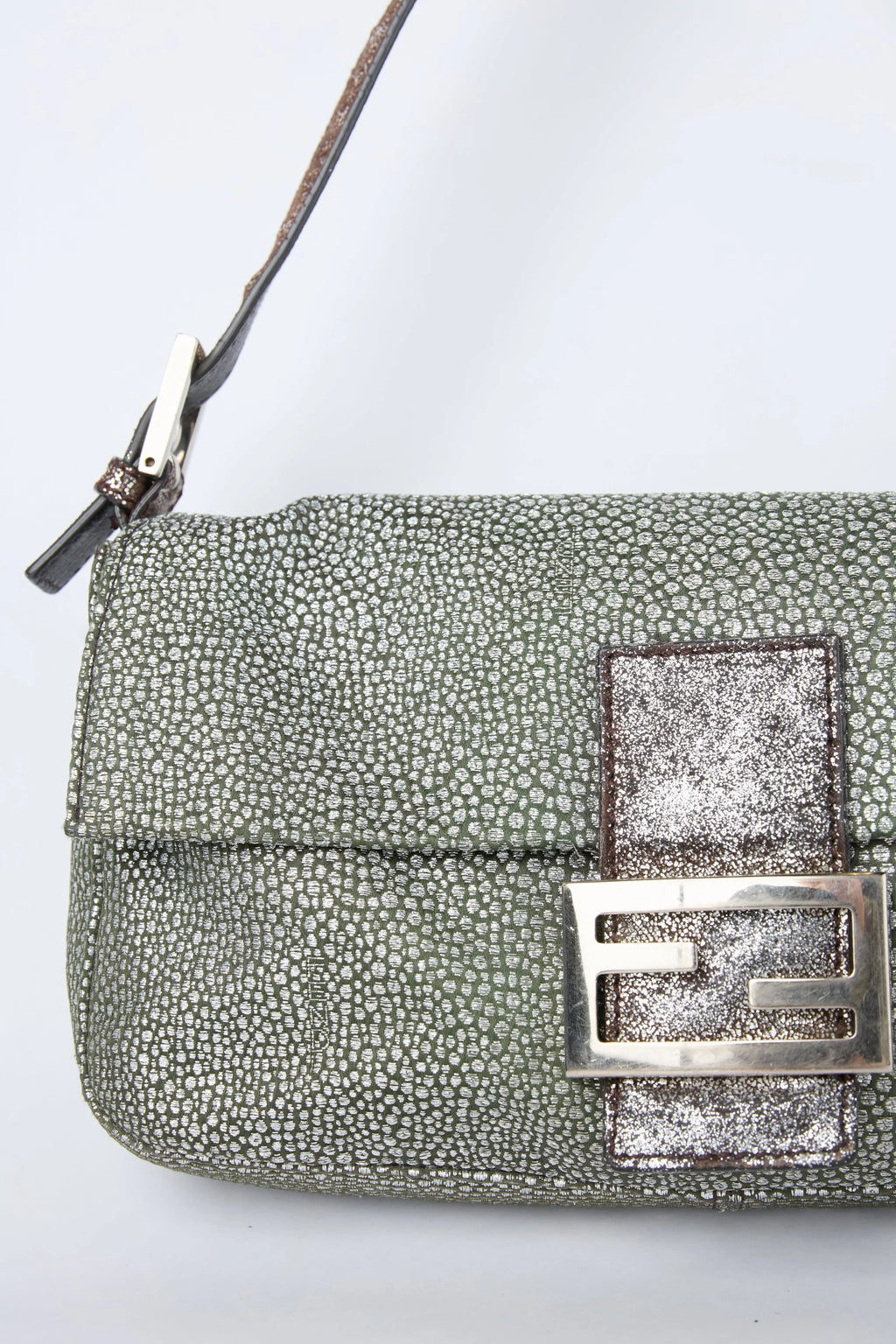 FENDI SILVER PEBBLED BAGUETTE