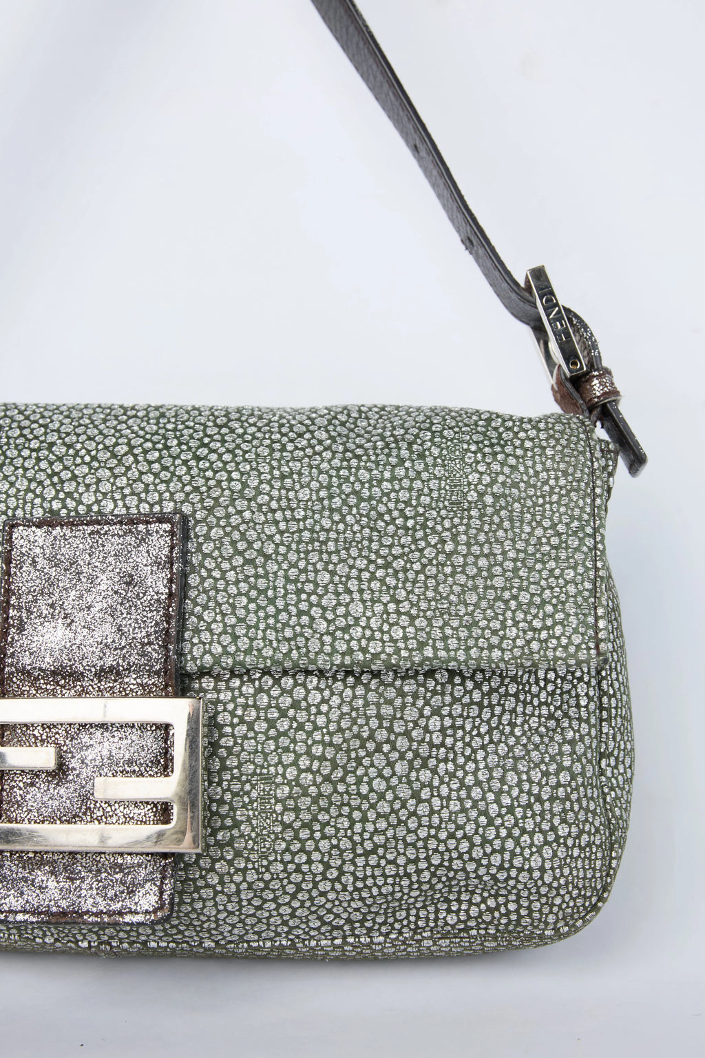 FENDI SILVER PEBBLED BAGUETTE