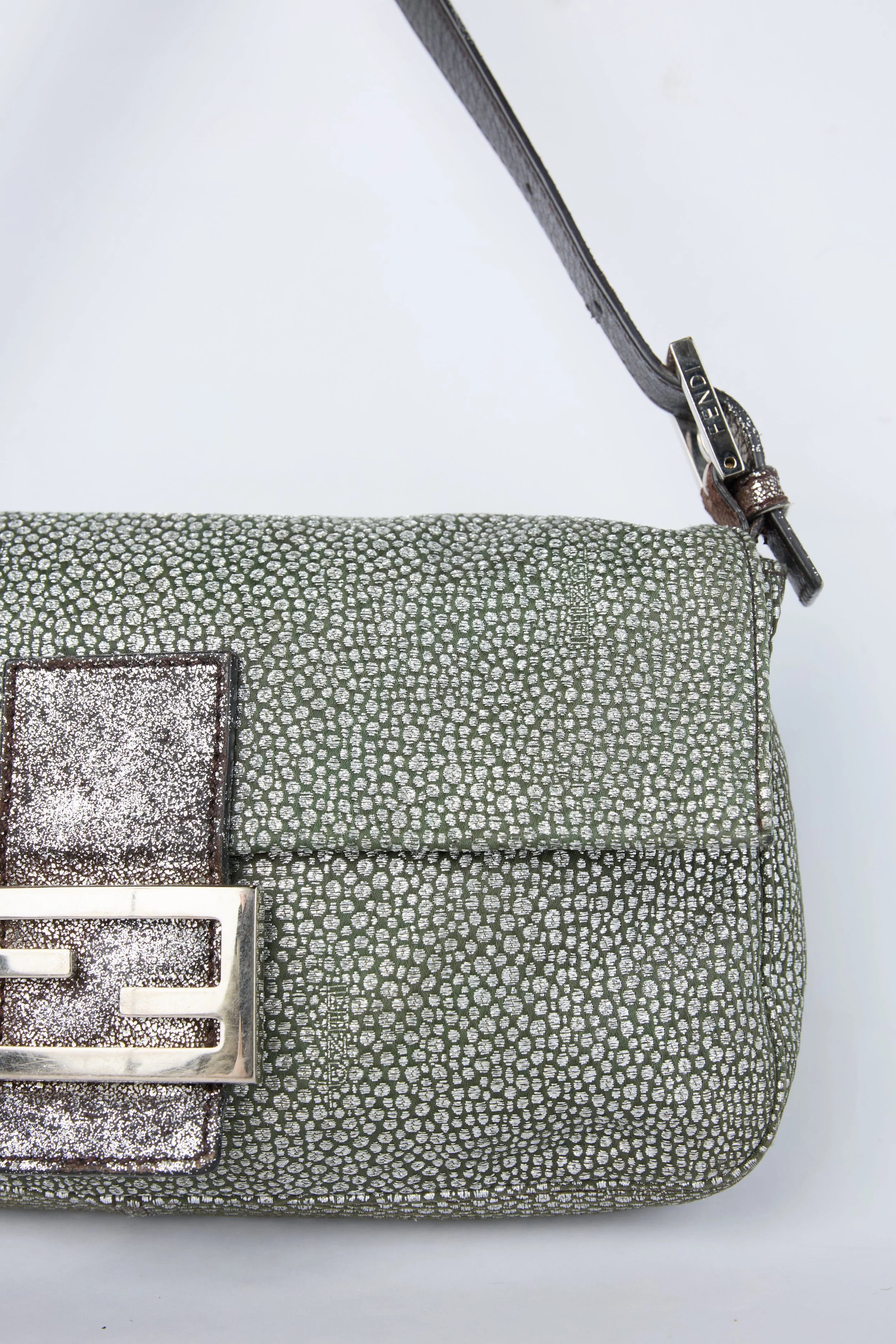 FENDI SILVER PEBBLED BAGUETTE