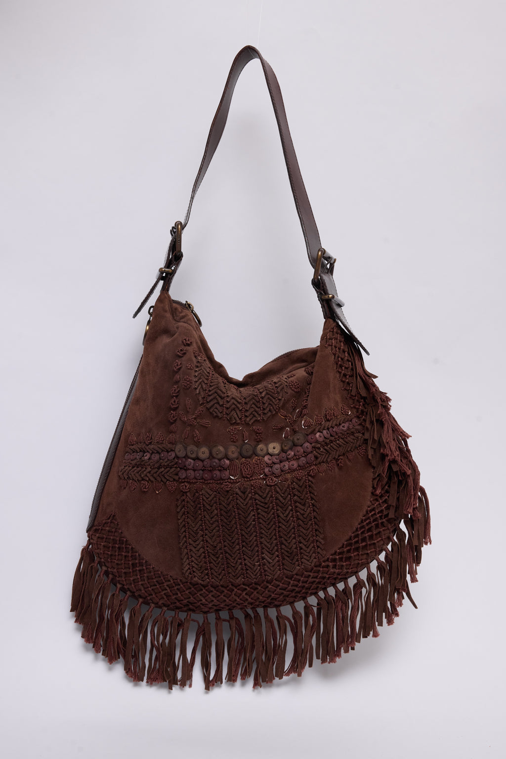 FENDI BROWN SUEDE FRINGE OSYTER