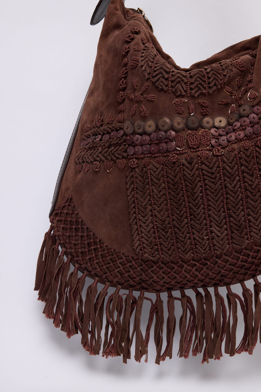 FENDI BROWN SUEDE FRINGE OSYTER