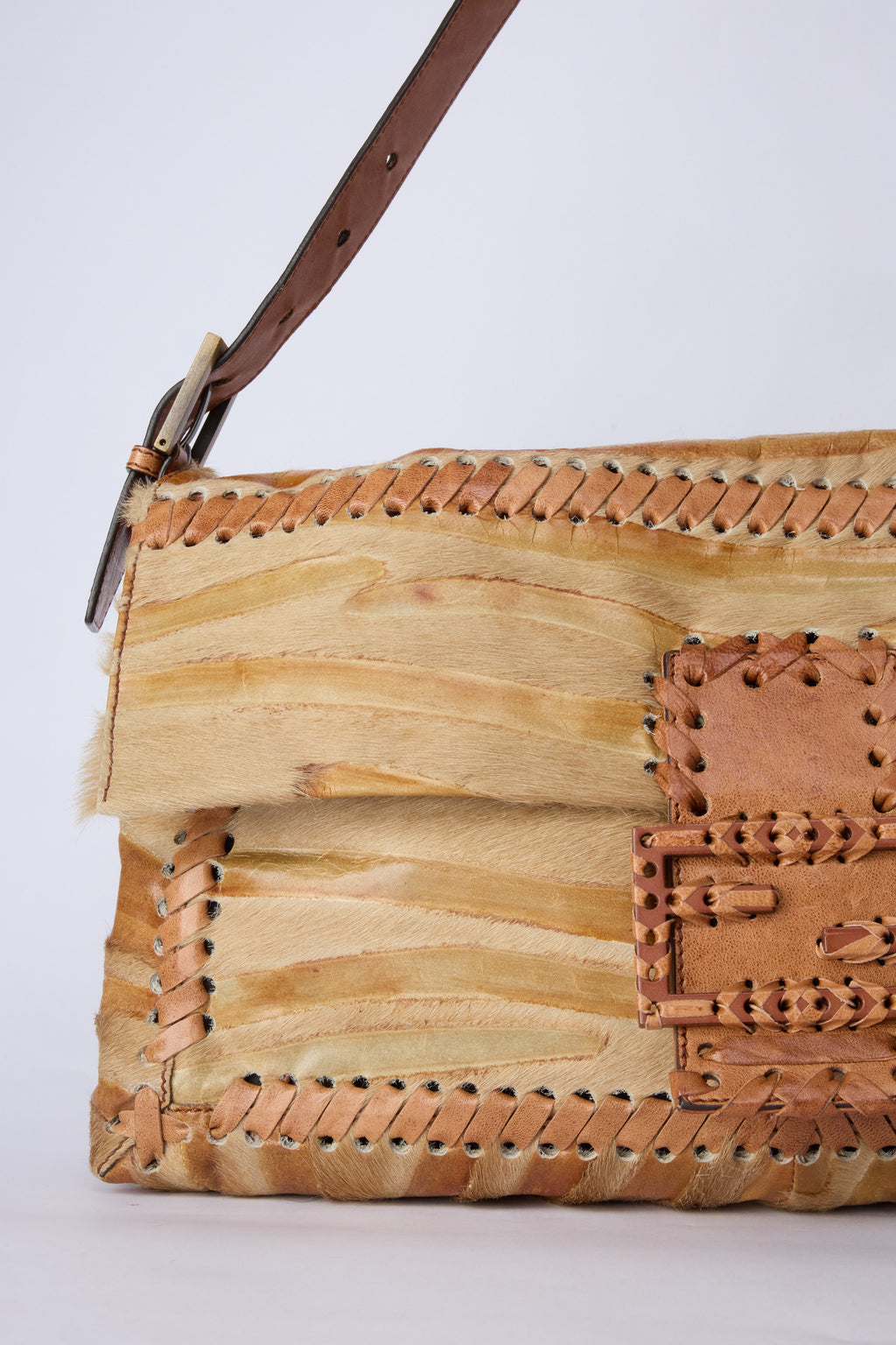 FENDI STRIPED JUMBO PONYHAIR BAGUETTE