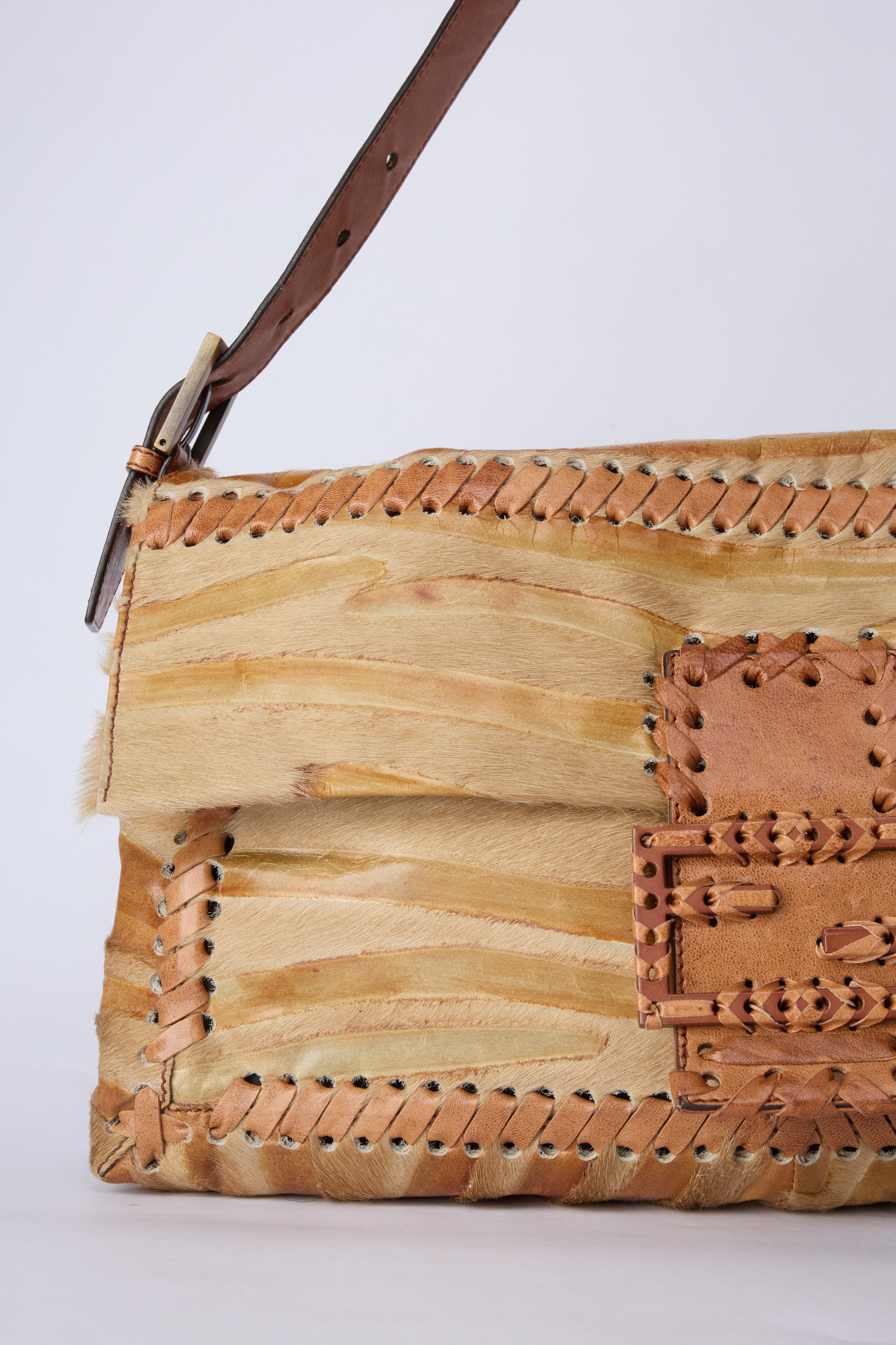 FENDI STRIPED JUMBO PONYHAIR BAGUETTE