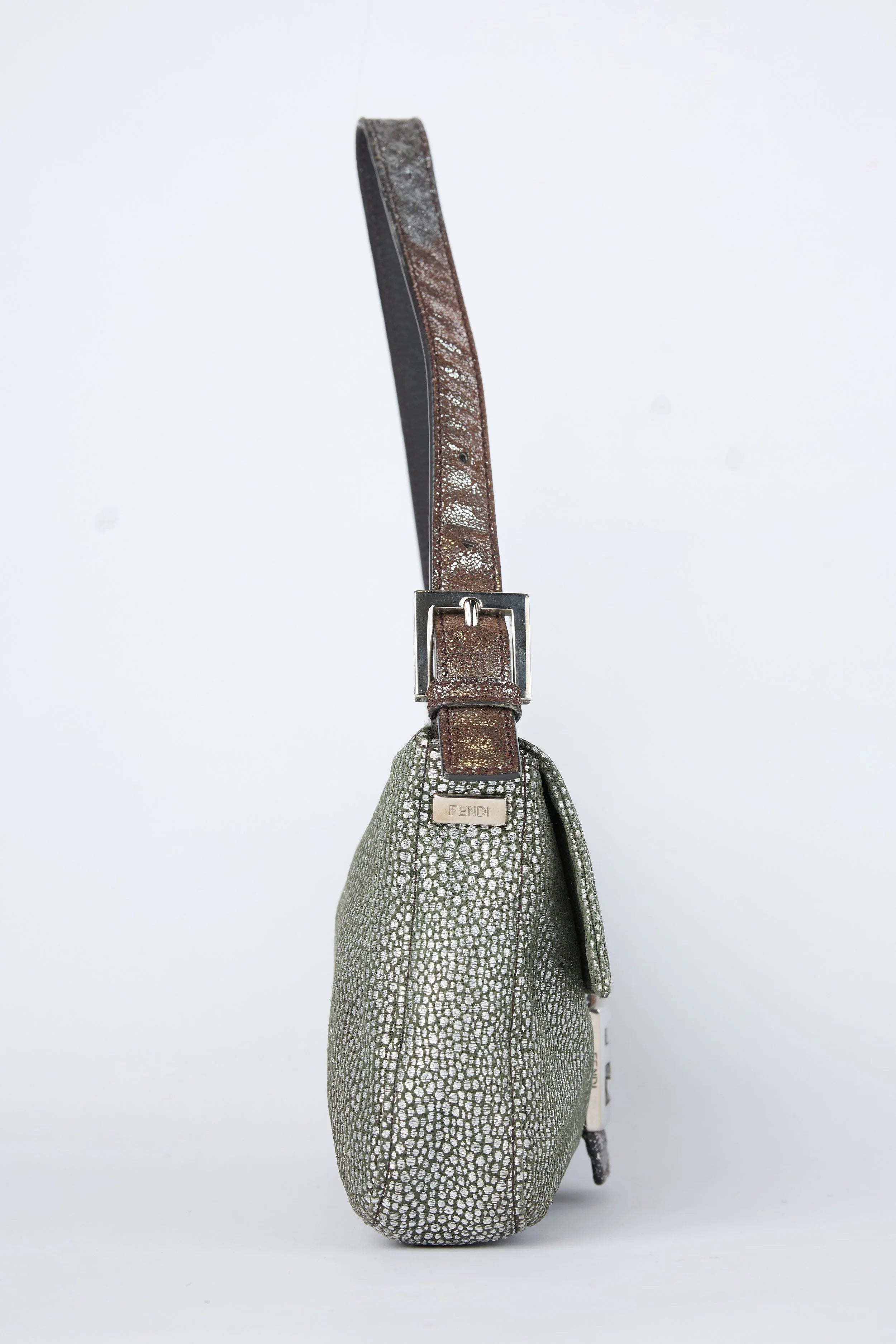FENDI SILVER PEBBLED BAGUETTE