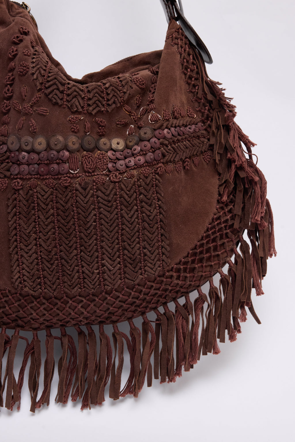 FENDI BROWN SUEDE FRINGE OSYTER