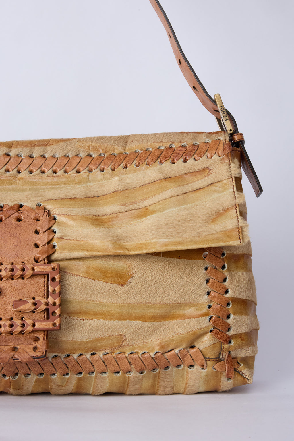 FENDI STRIPED JUMBO PONYHAIR BAGUETTE