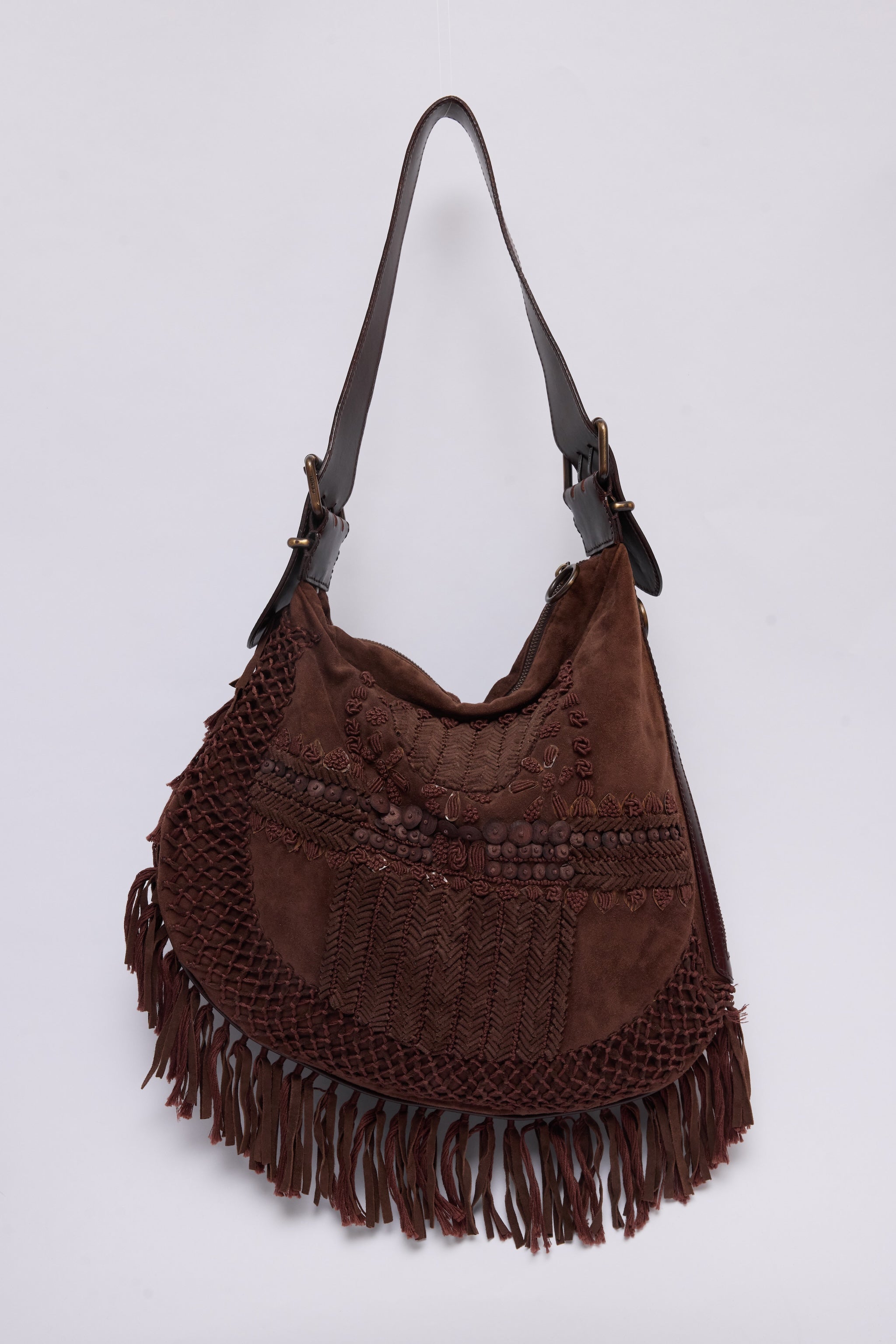 FENDI BROWN SUEDE FRINGE OSYTER