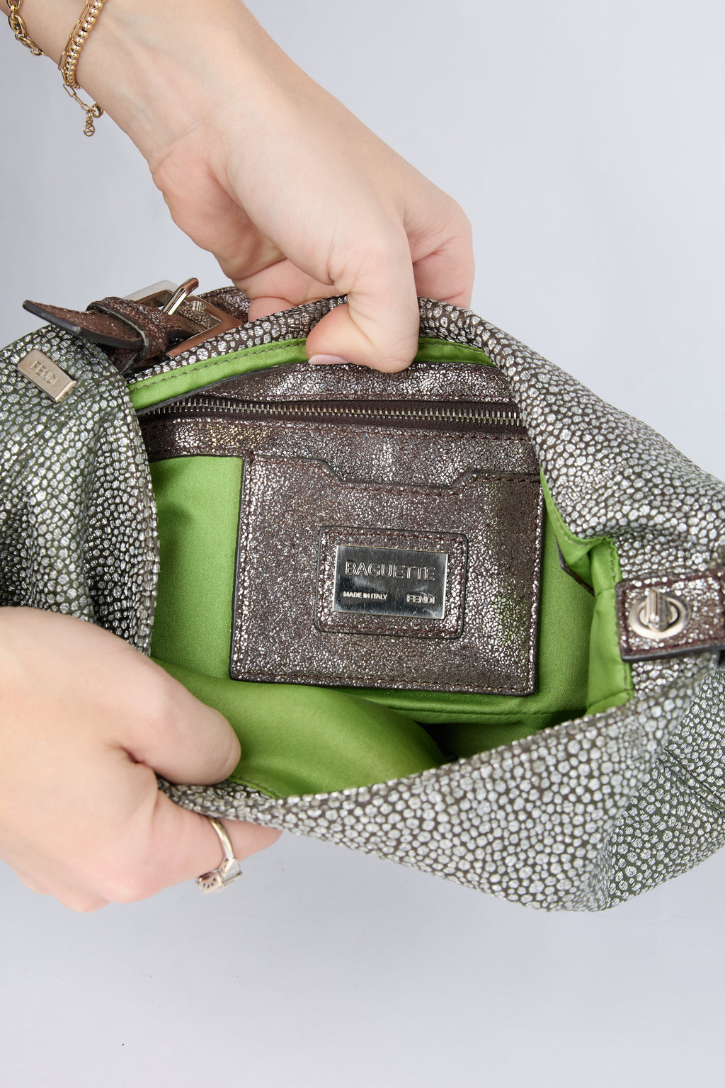 FENDI SILVER PEBBLED BAGUETTE