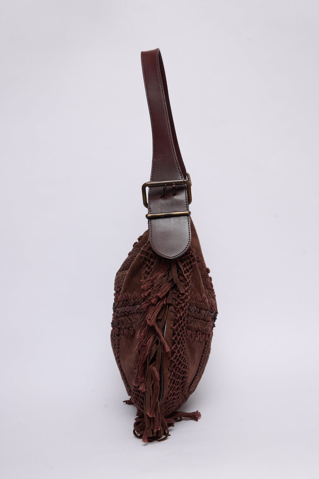 FENDI BROWN SUEDE FRINGE OSYTER