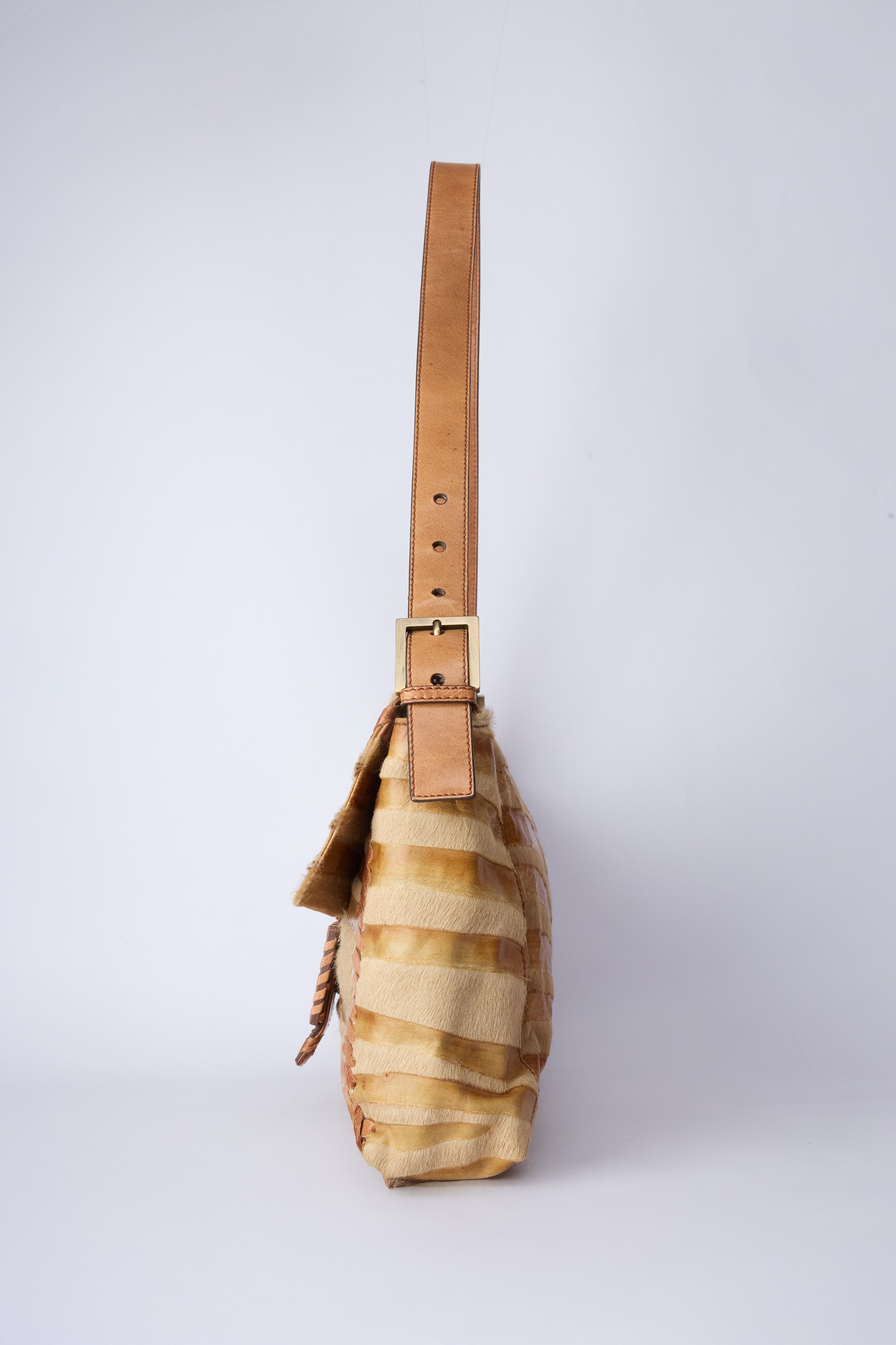FENDI STRIPED JUMBO PONYHAIR BAGUETTE