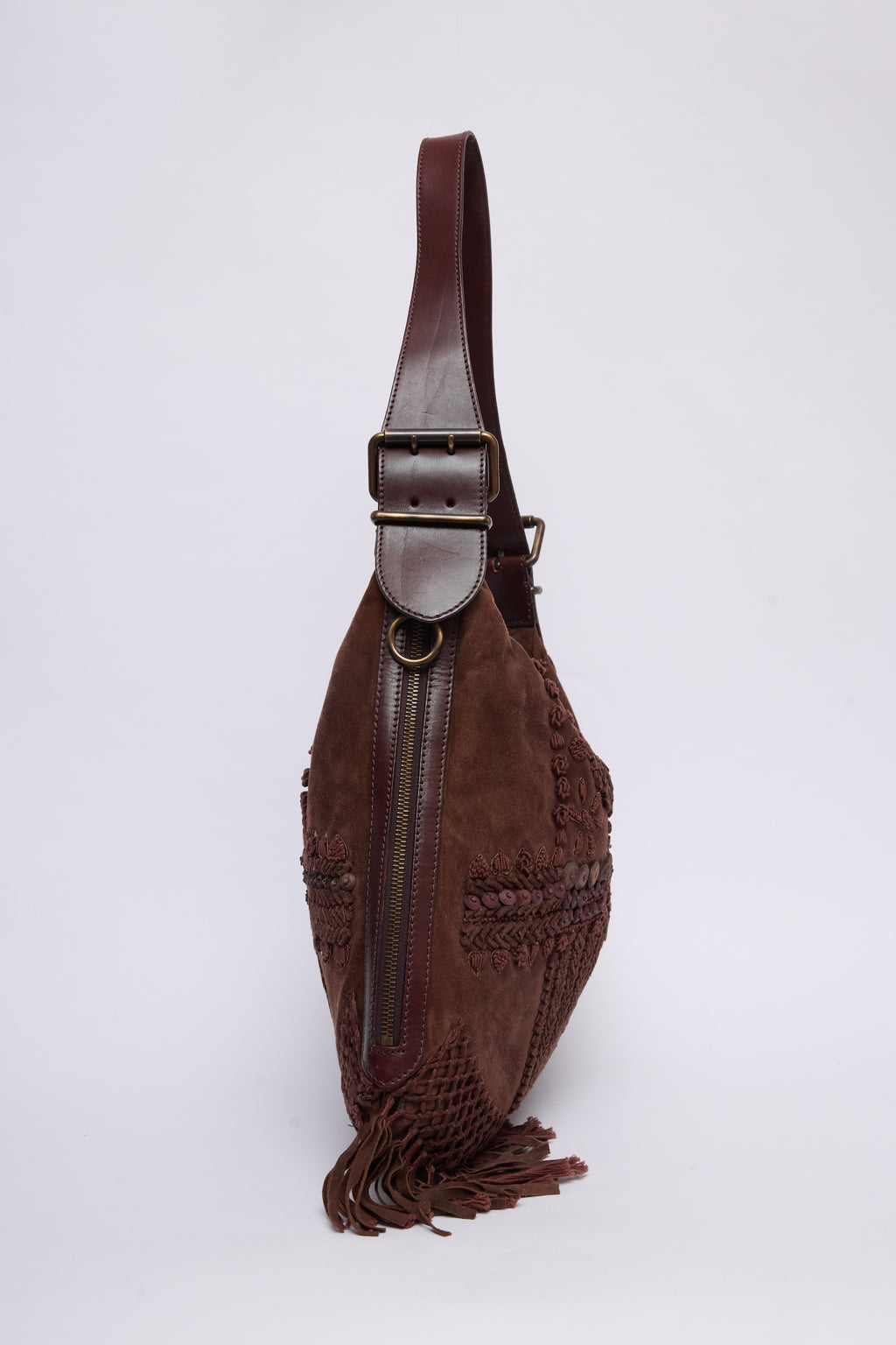 FENDI BROWN SUEDE FRINGE OSYTER