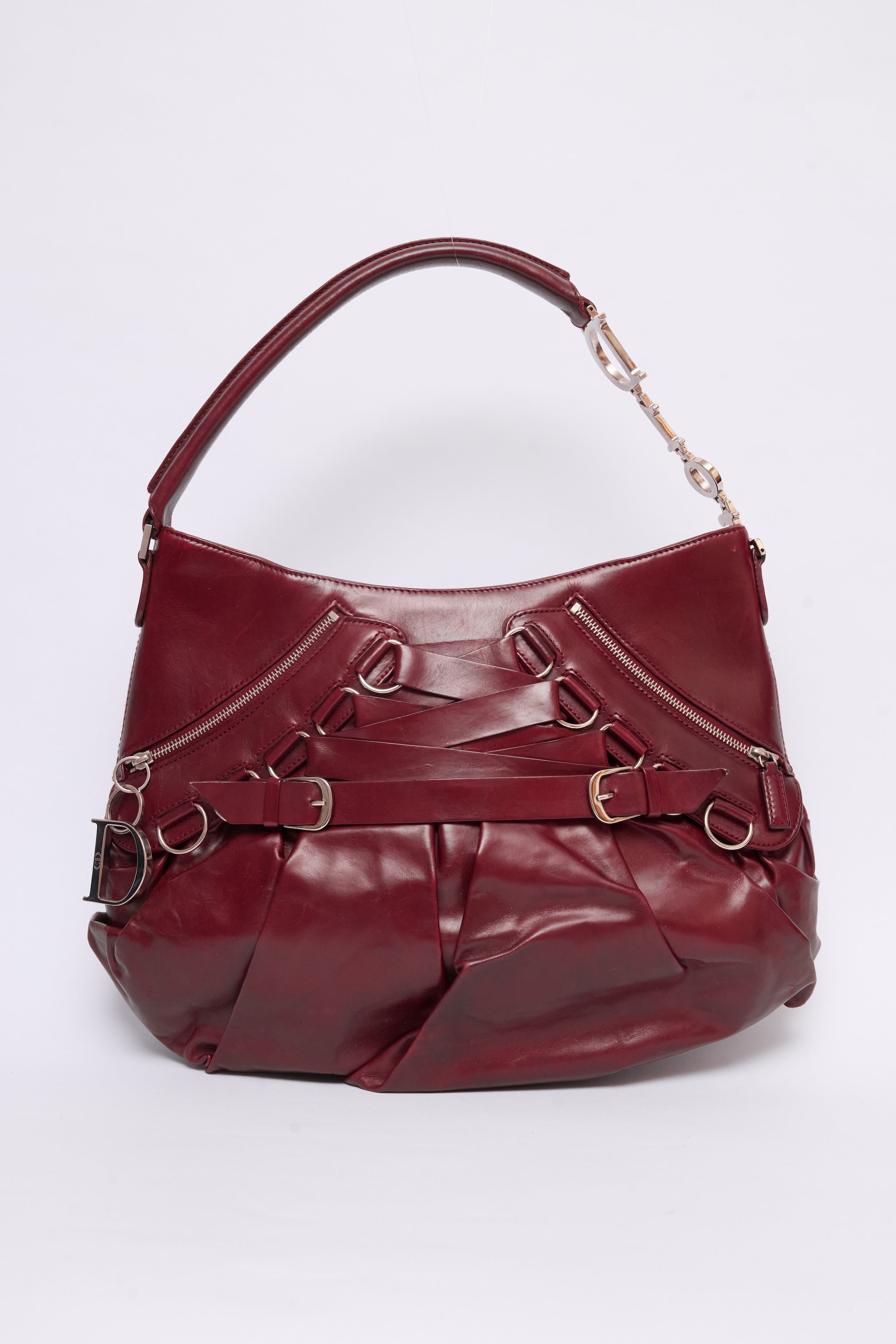 DIOR BURGUNDY LEATHER CORSET BALLET BAG