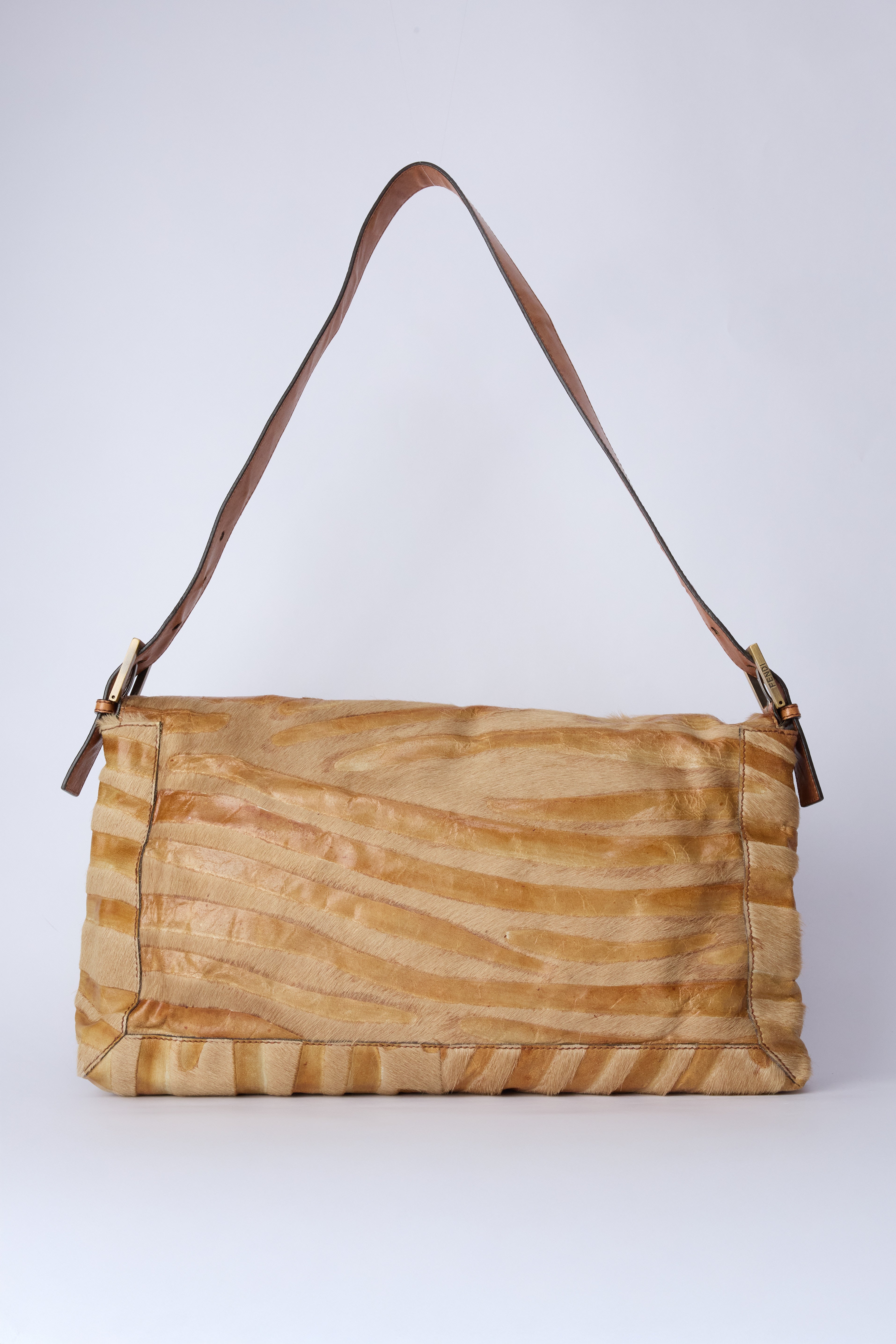 FENDI STRIPED JUMBO PONYHAIR BAGUETTE