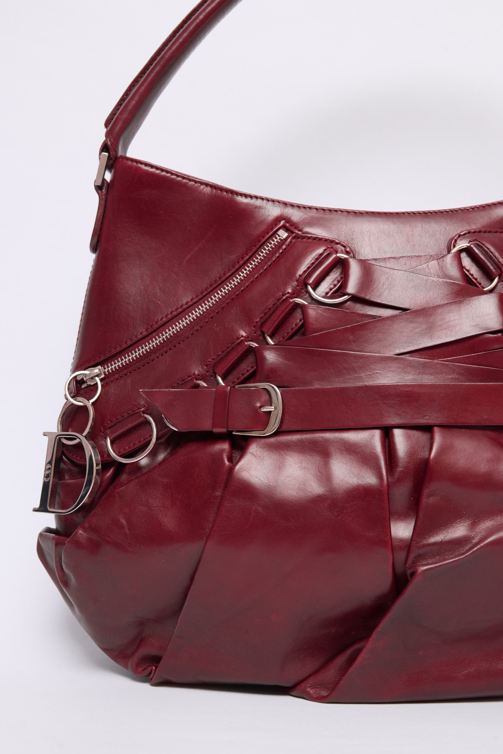DIOR BURGUNDY LEATHER CORSET BALLET BAG