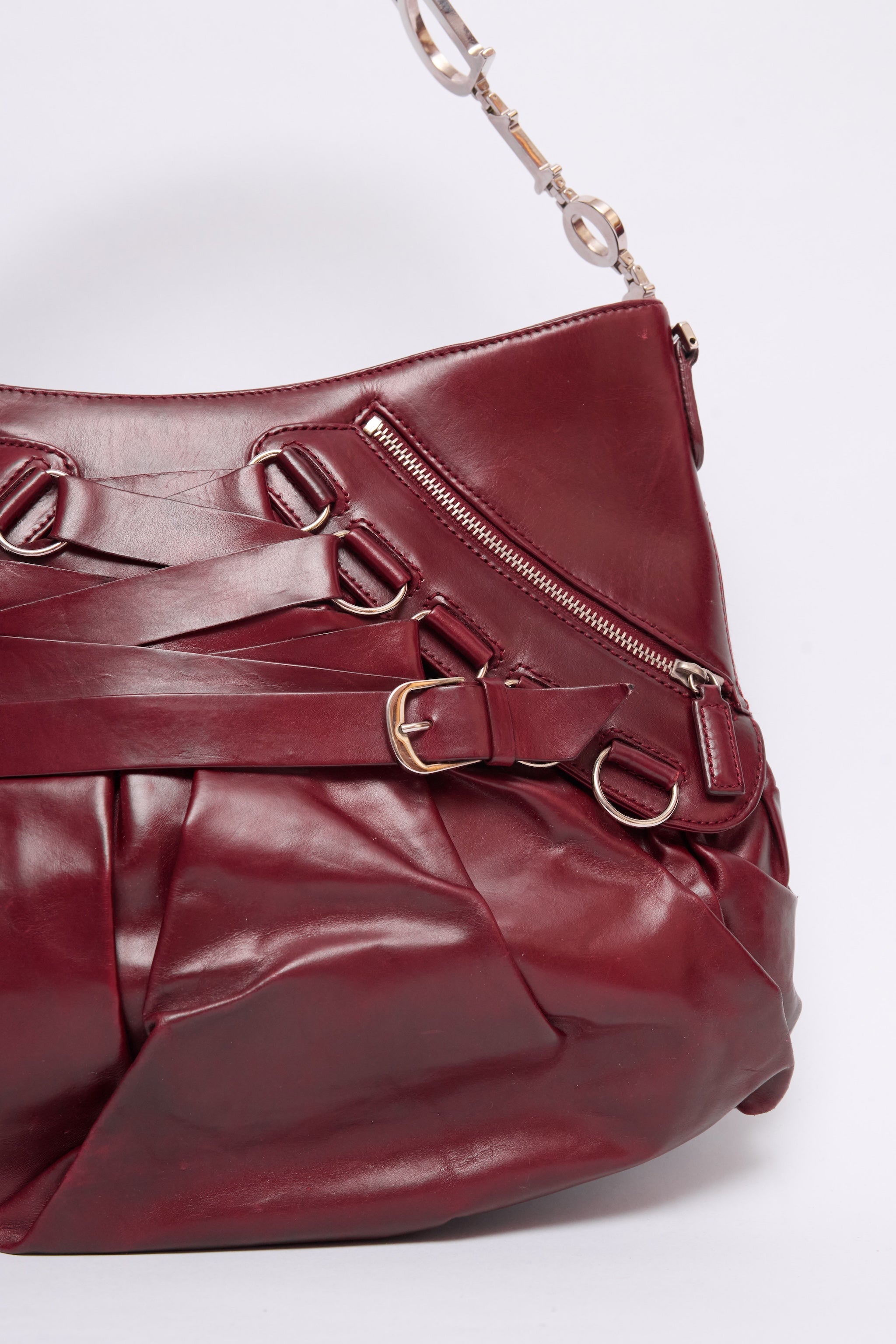 DIOR BURGUNDY LEATHER CORSET BALLET BAG