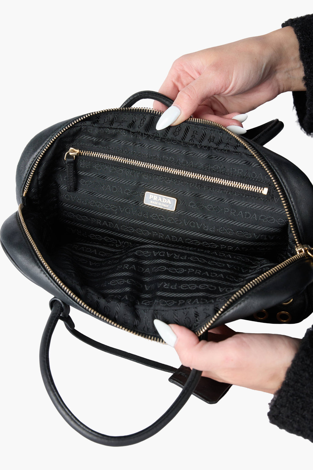 Prada Grommet Bauletto Black Bag