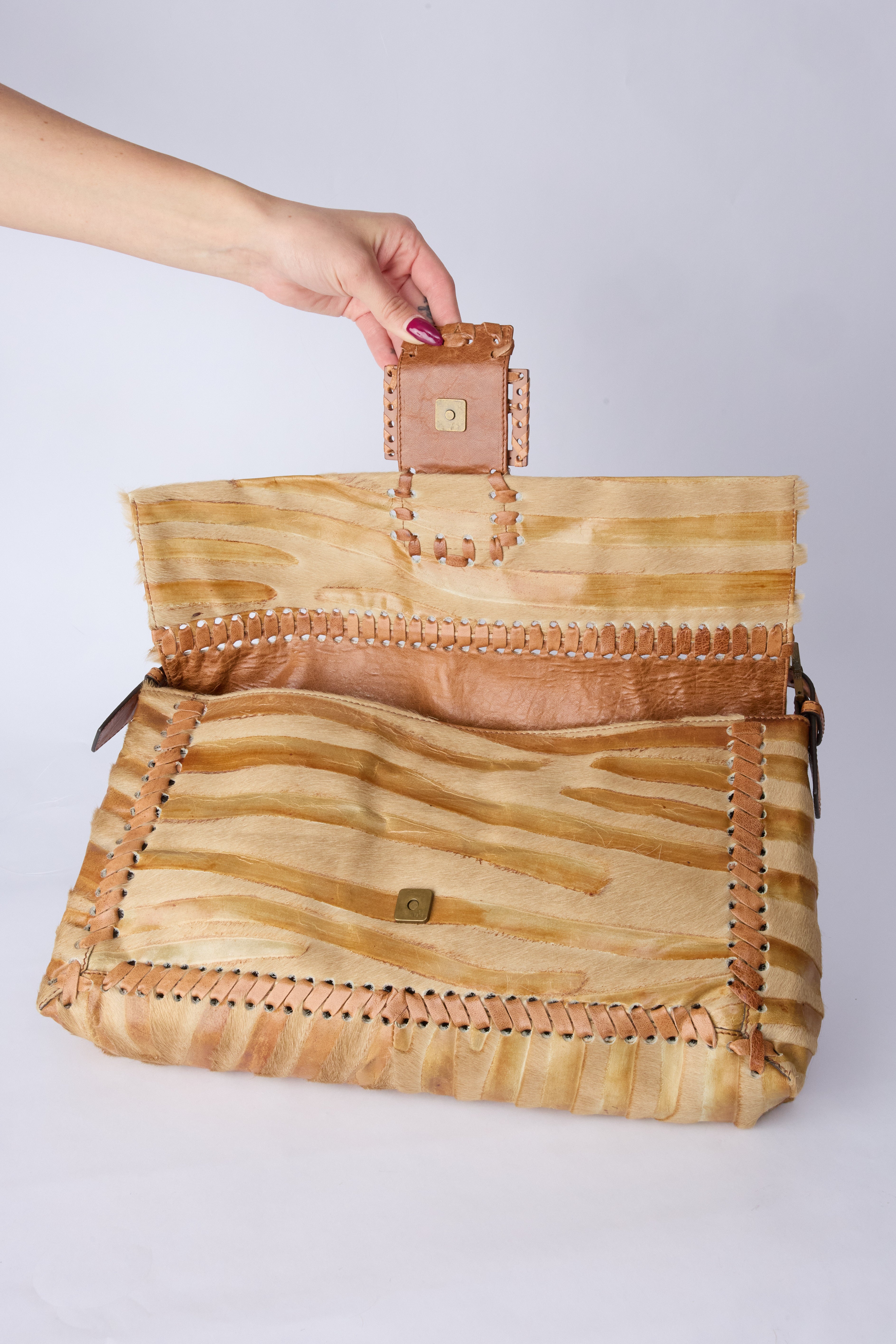FENDI STRIPED JUMBO PONYHAIR BAGUETTE