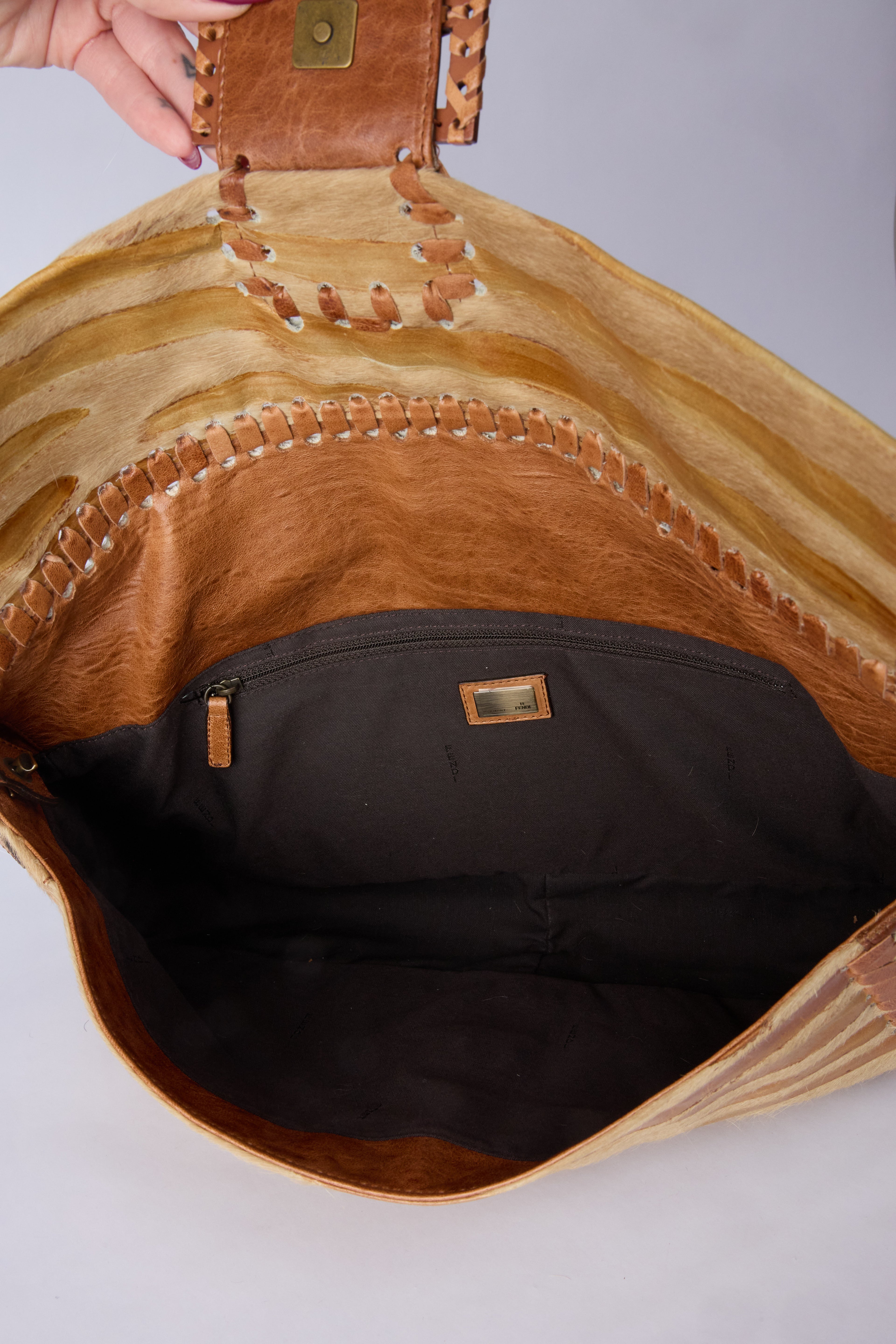 FENDI STRIPED JUMBO PONYHAIR BAGUETTE