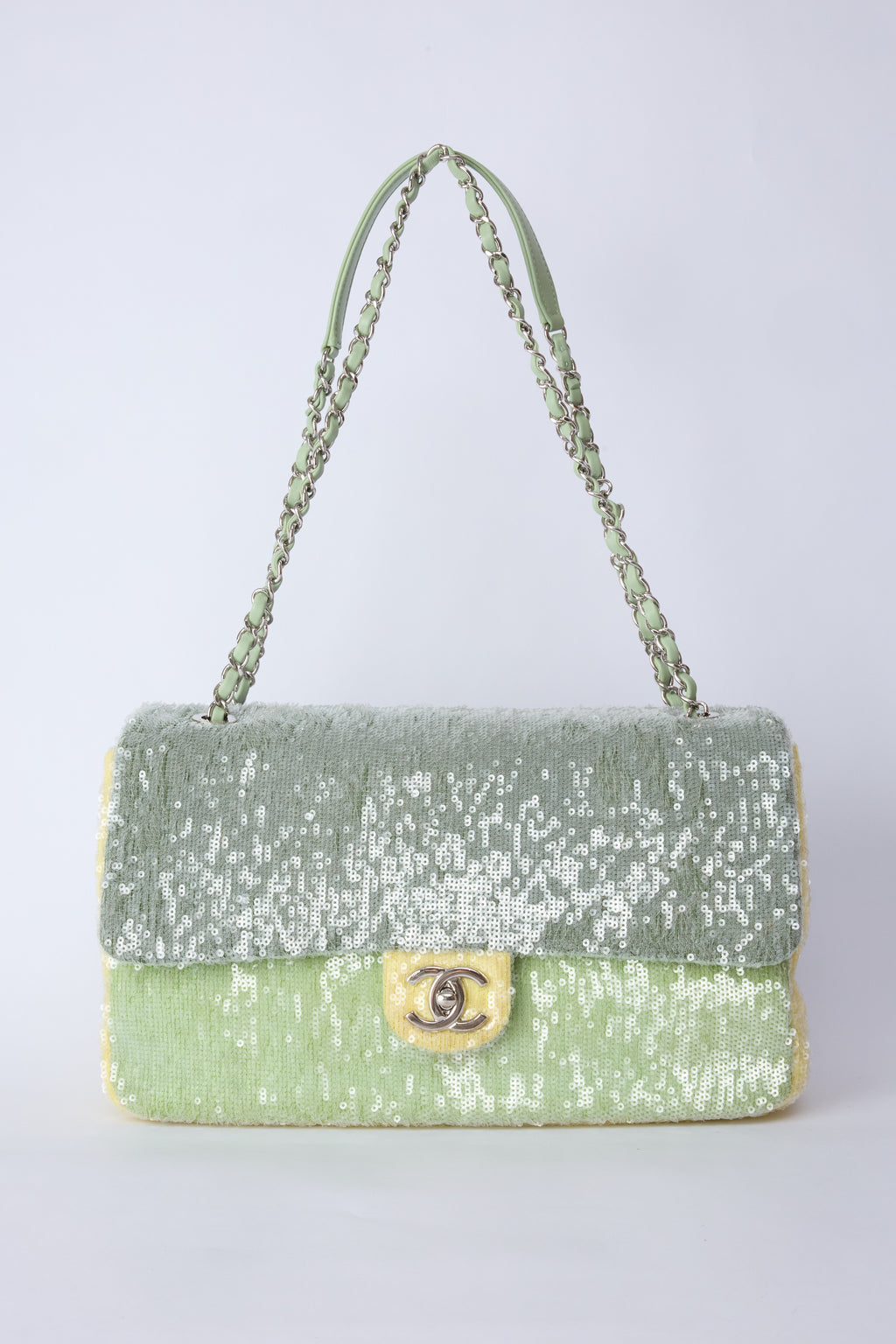 CHANEL GREEN SEQUIN WATERFALL JUMBO FLAP