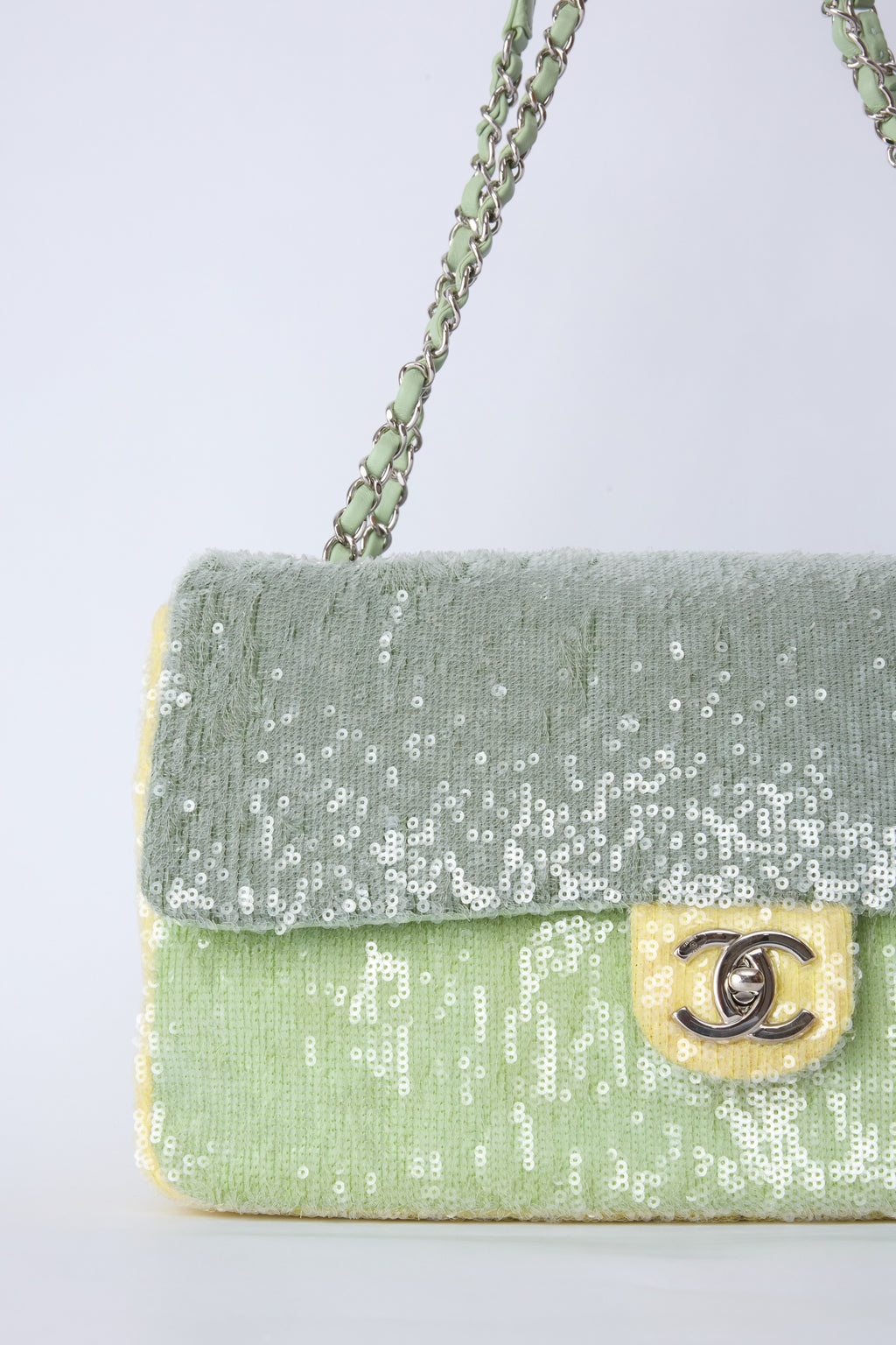 CHANEL GREEN SEQUIN WATERFALL JUMBO FLAP