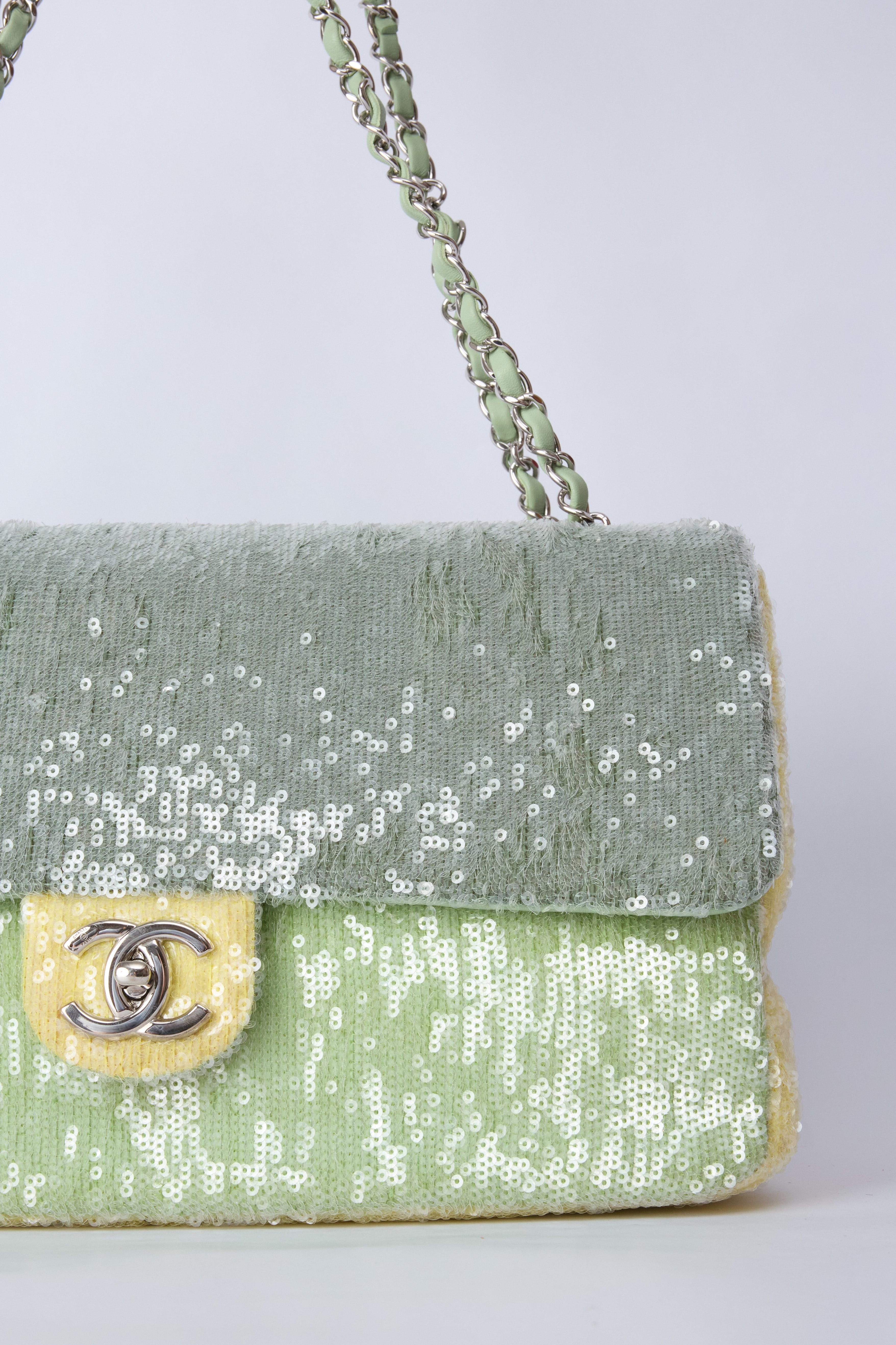 CHANEL GREEN SEQUIN WATERFALL JUMBO FLAP