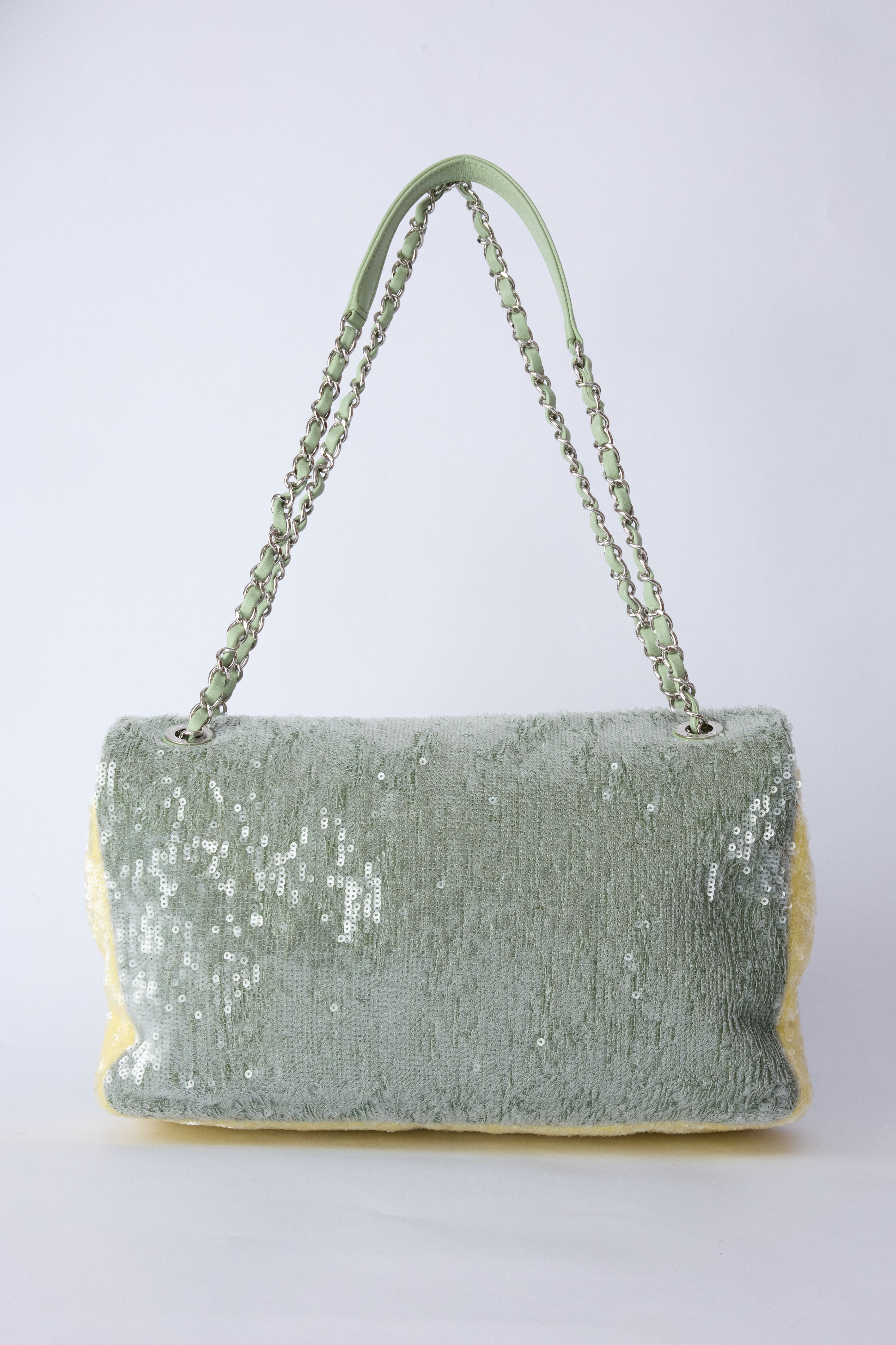 CHANEL GREEN SEQUIN WATERFALL JUMBO FLAP