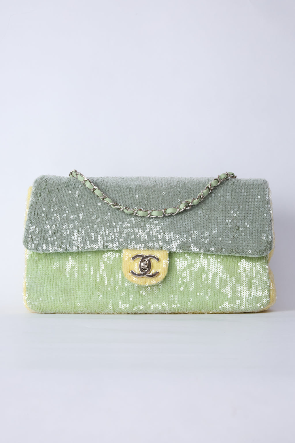 CHANEL GREEN SEQUIN WATERFALL JUMBO FLAP
