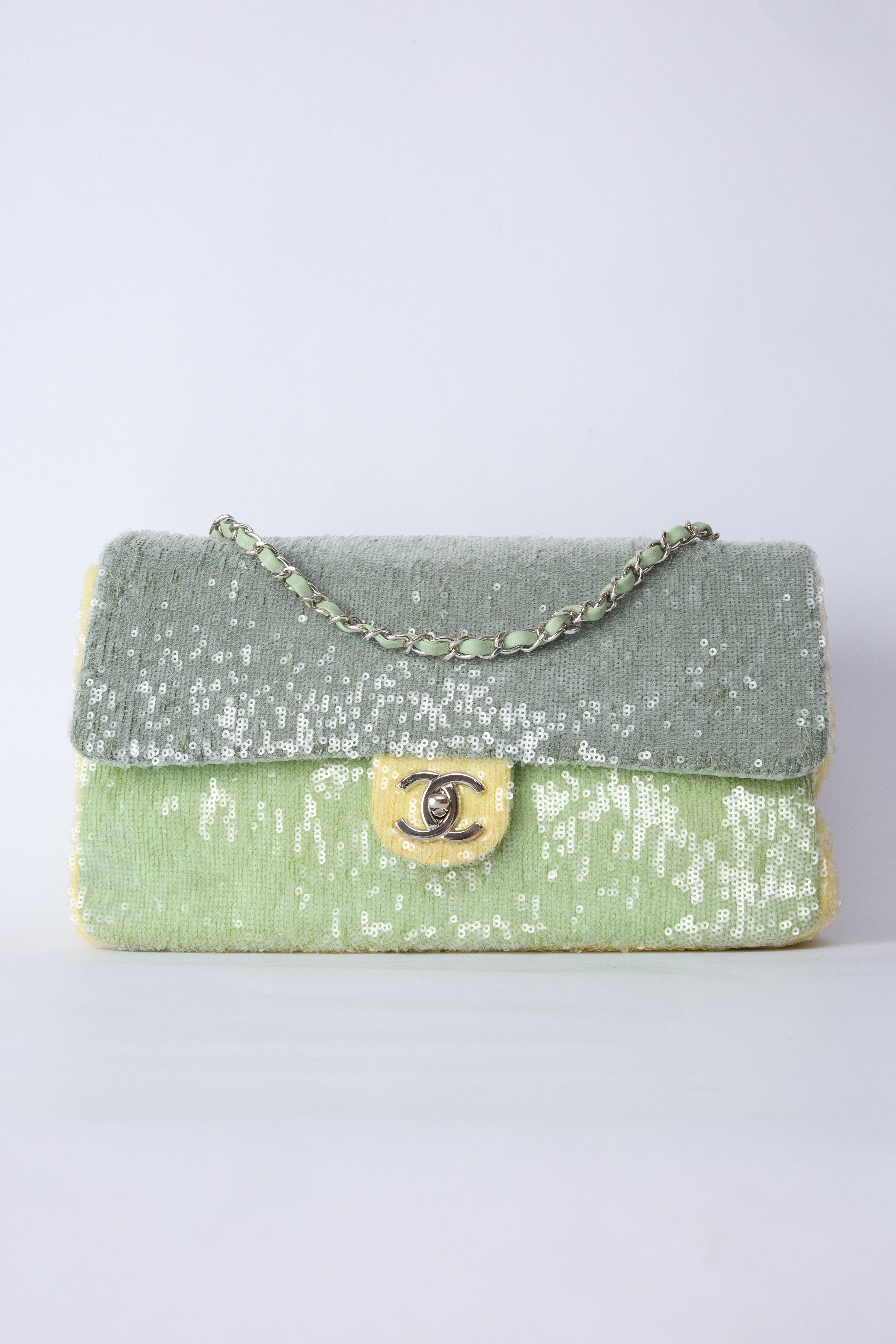 CHANEL GREEN SEQUIN WATERFALL JUMBO FLAP