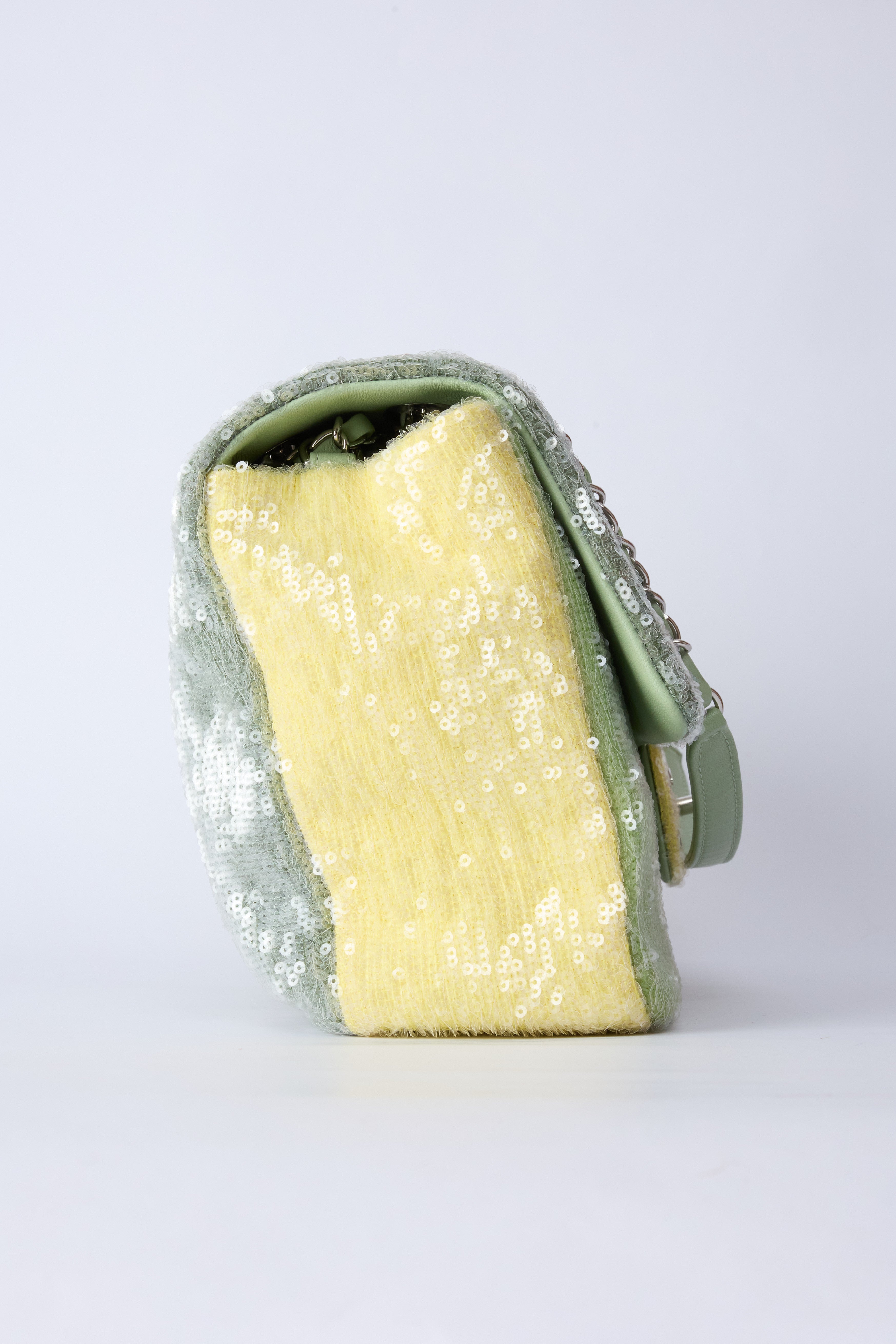 CHANEL GREEN SEQUIN WATERFALL JUMBO FLAP