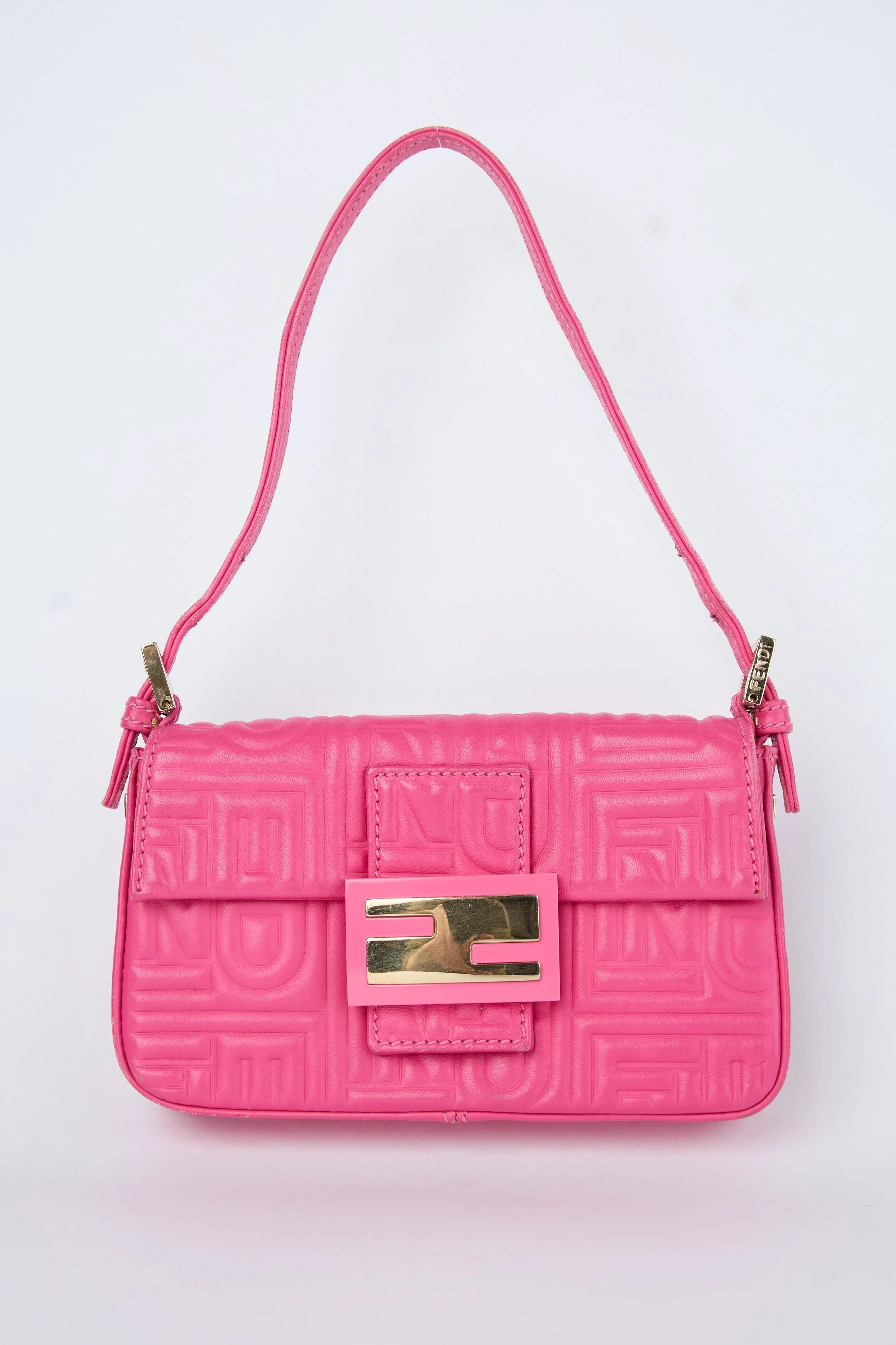 FENDI PINK EMBOSSED LOGO MINI BAGUETTE