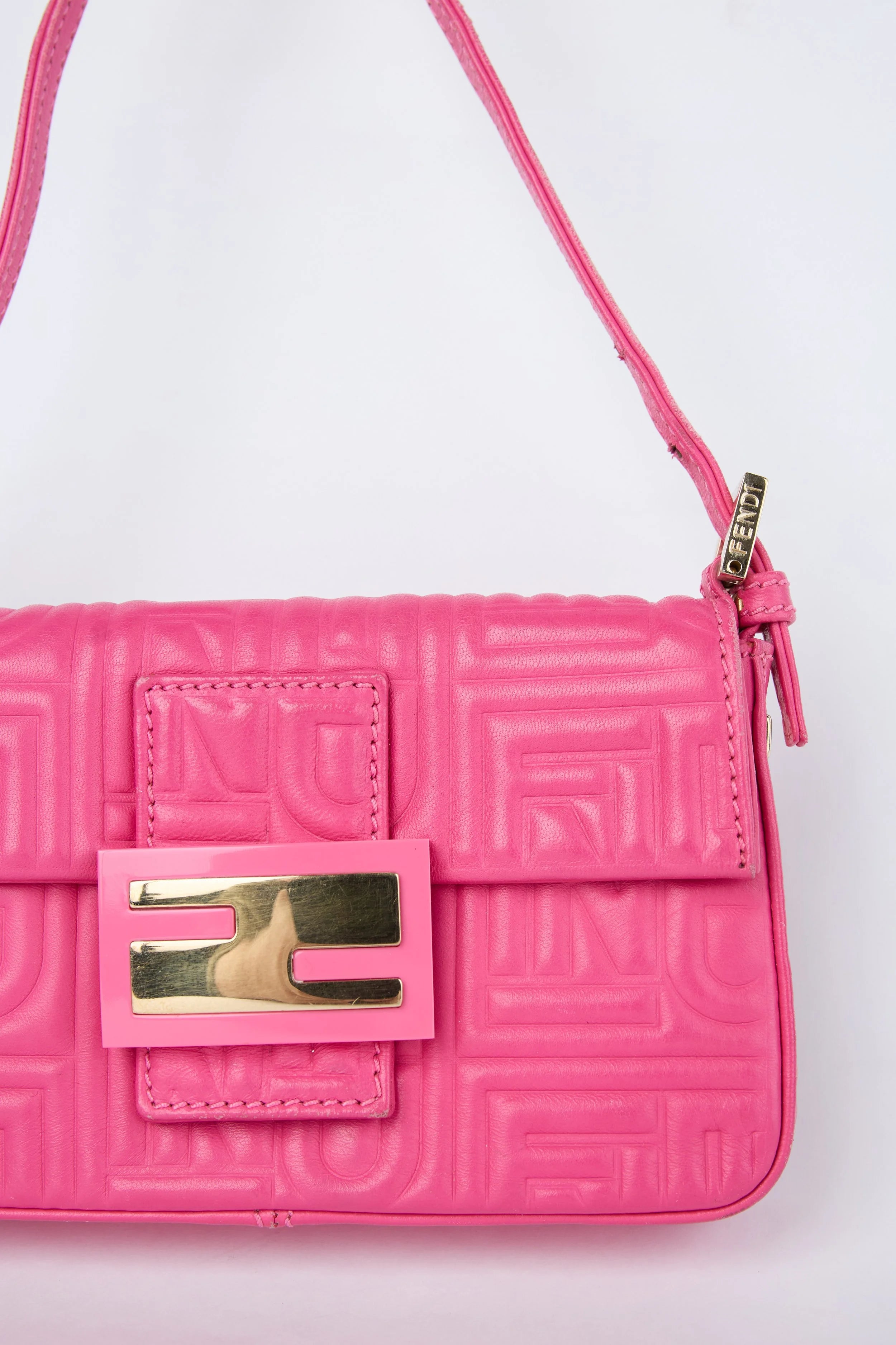 FENDI PINK EMBOSSED LOGO MINI BAGUETTE