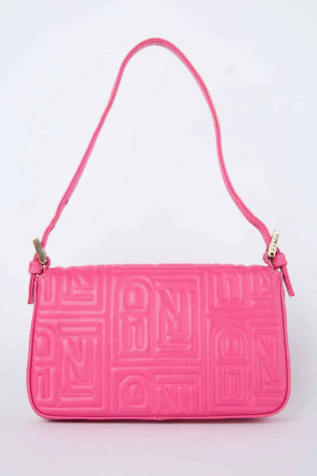 FENDI PINK EMBOSSED LOGO MINI BAGUETTE