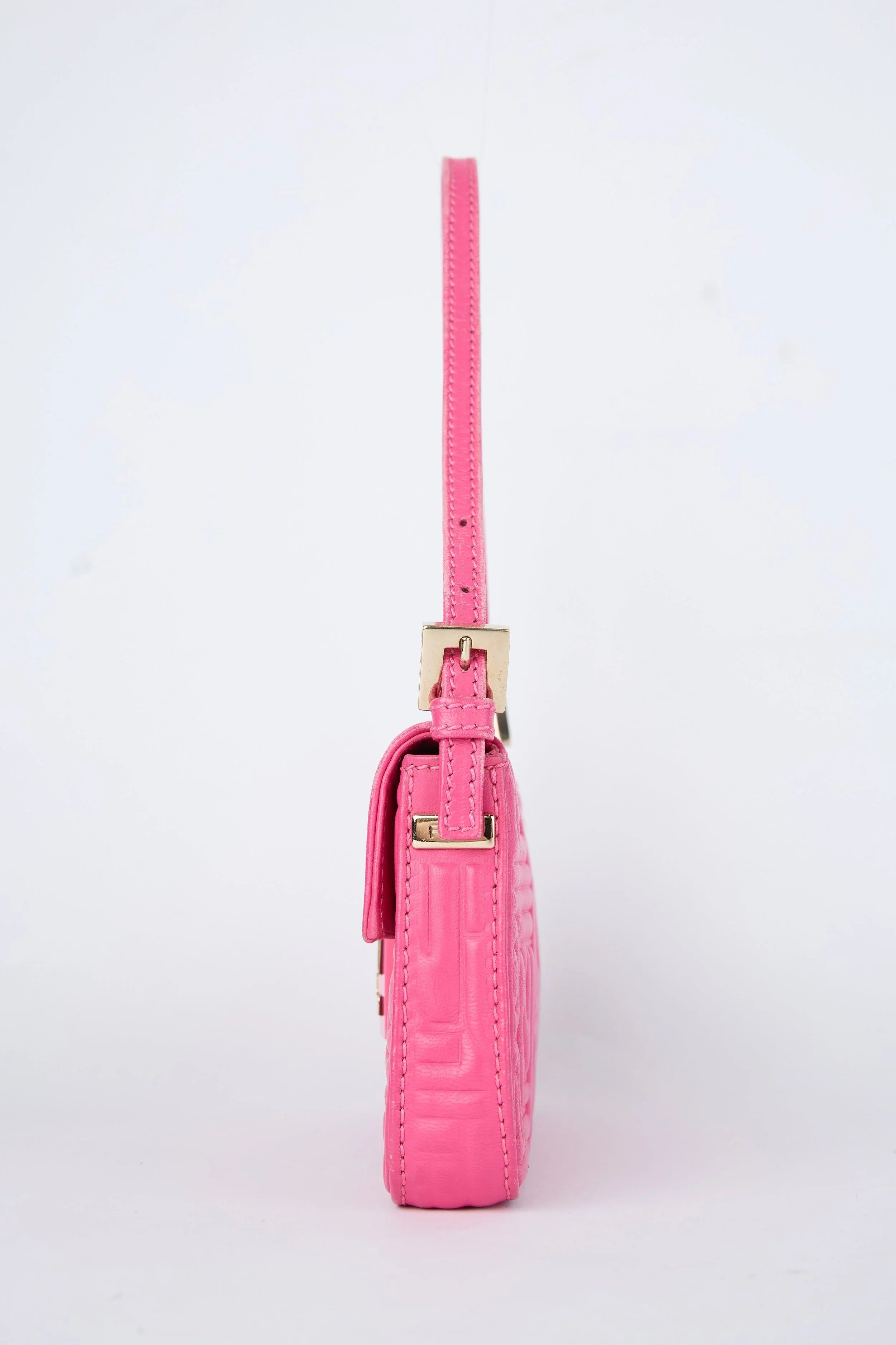 FENDI PINK EMBOSSED LOGO MINI BAGUETTE