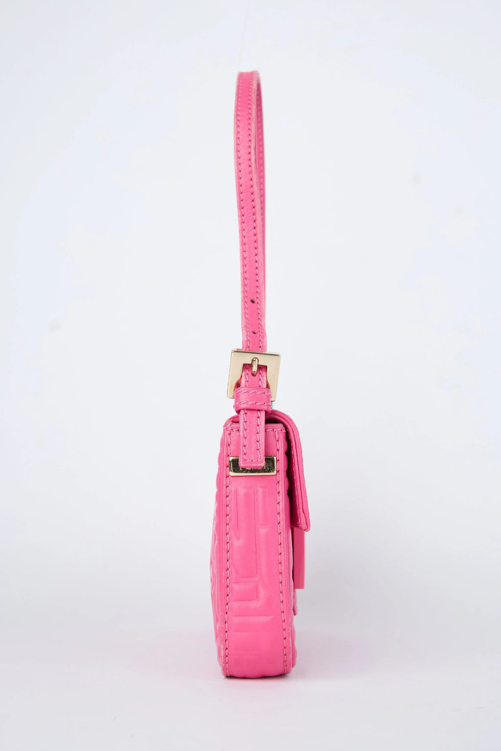 FENDI PINK EMBOSSED LOGO MINI BAGUETTE