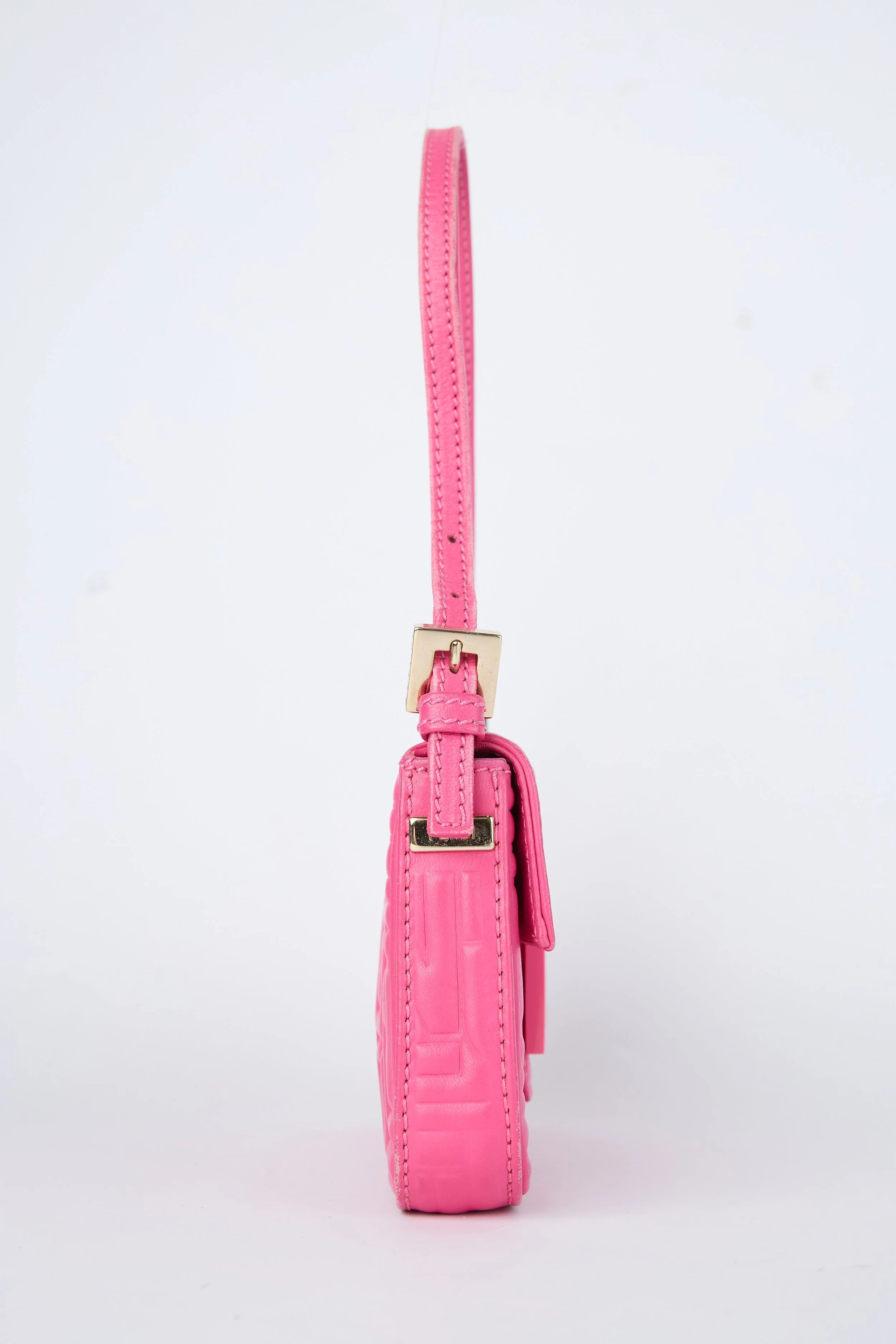 FENDI PINK EMBOSSED LOGO MINI BAGUETTE