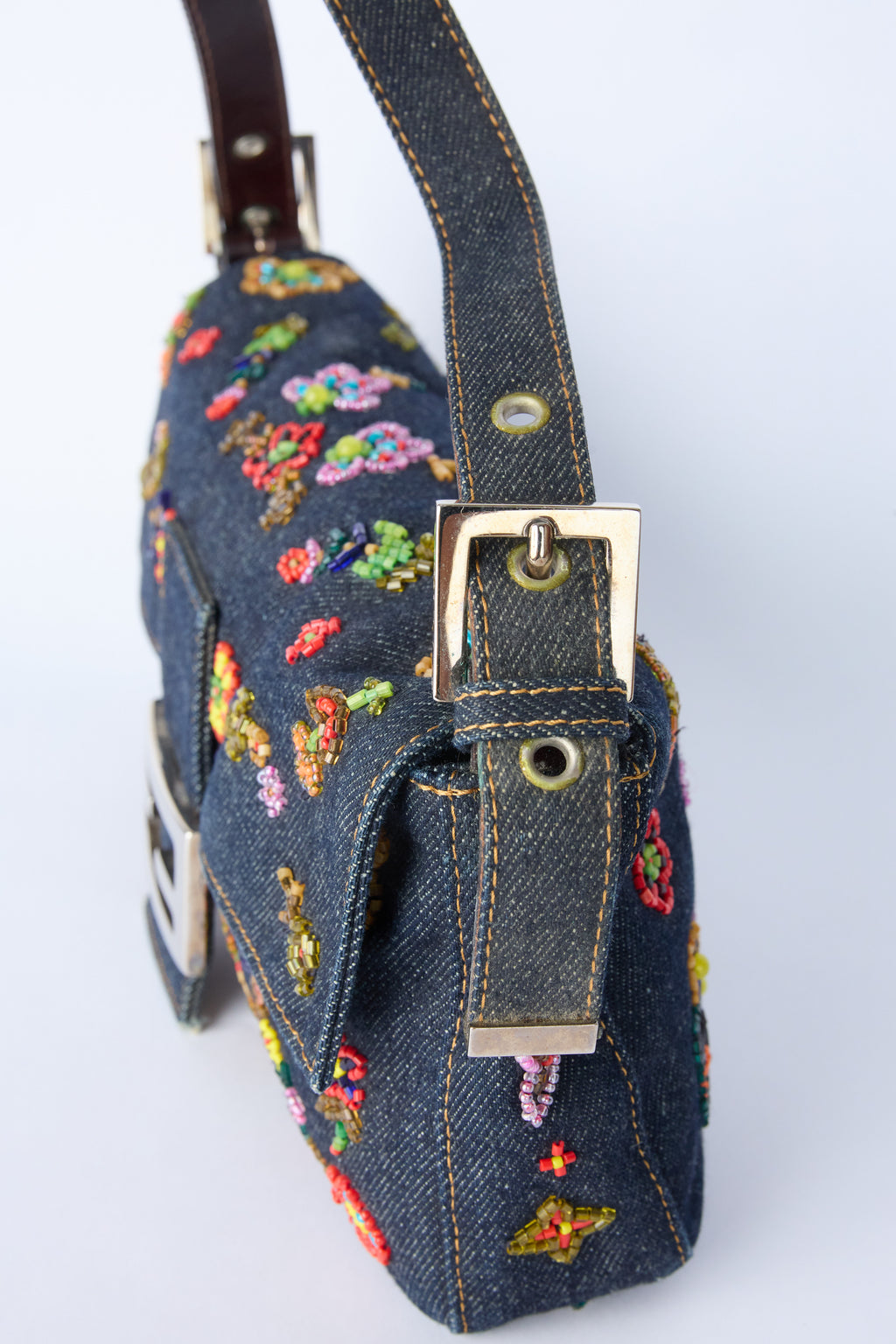 FENDI DENIM BEADED BAGUETTE