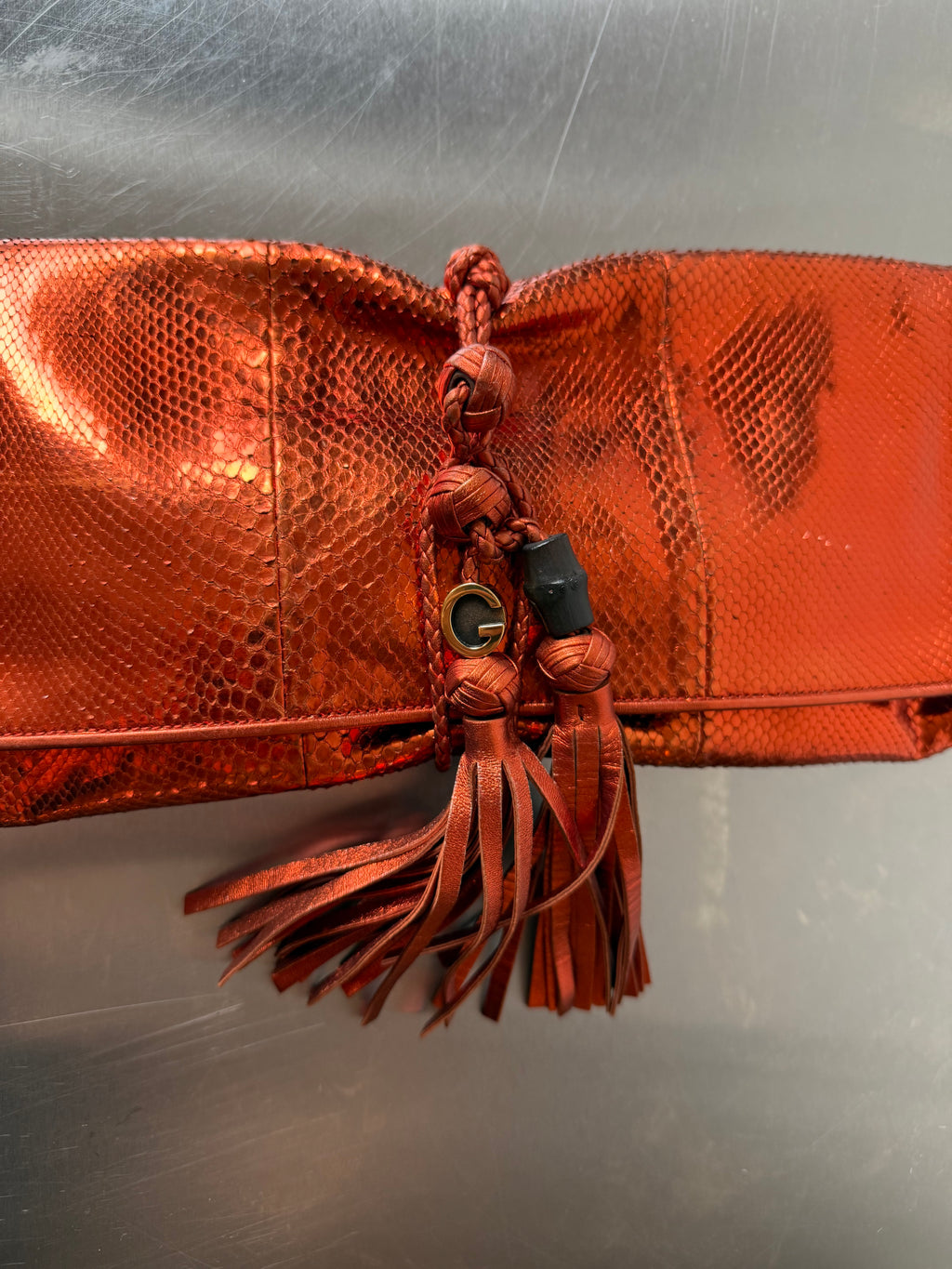 GUCCI METALLIC ORANGE CLUTCH