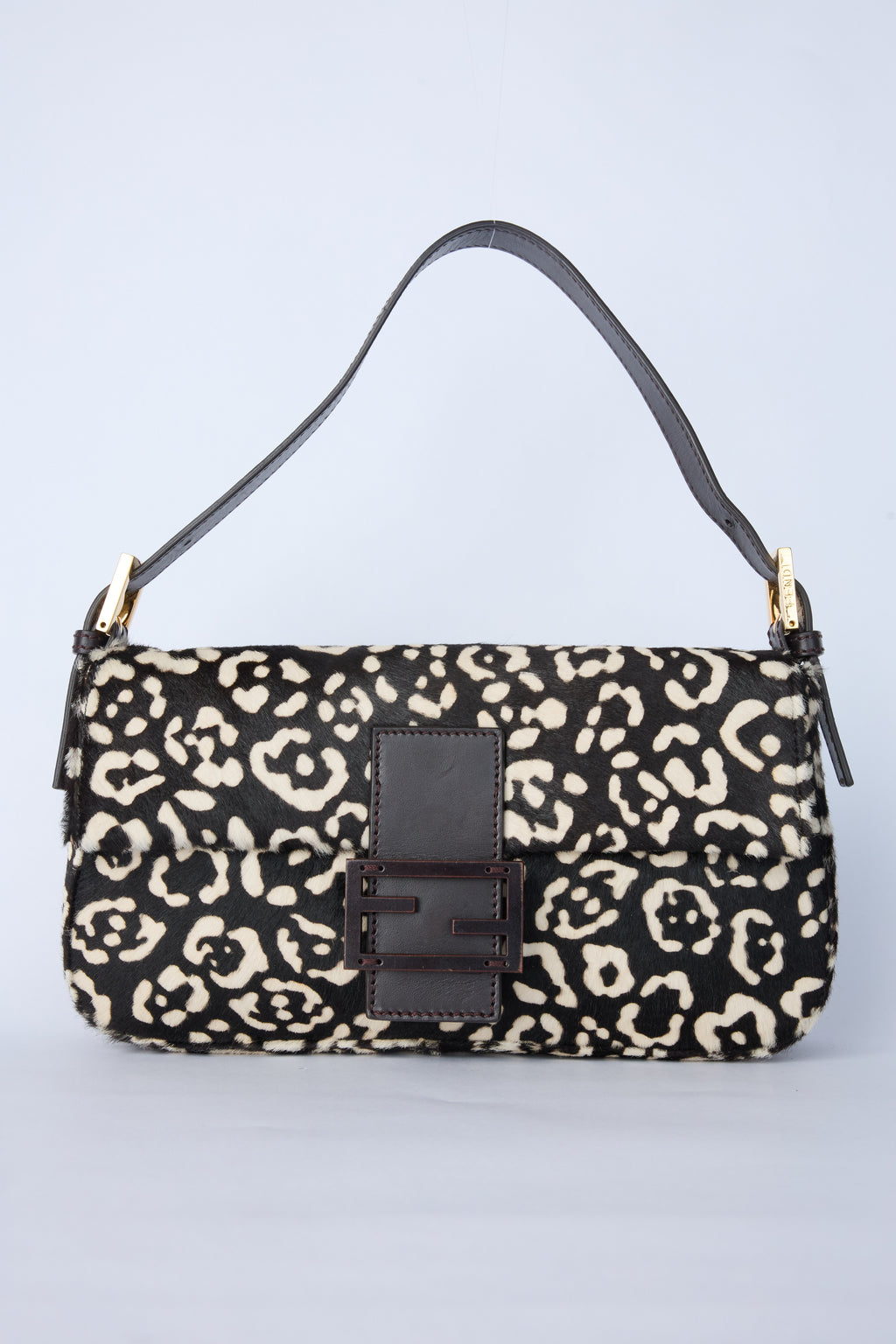 FENDI BLACK & WHITE LEOPARD PRINT BAGUETTE