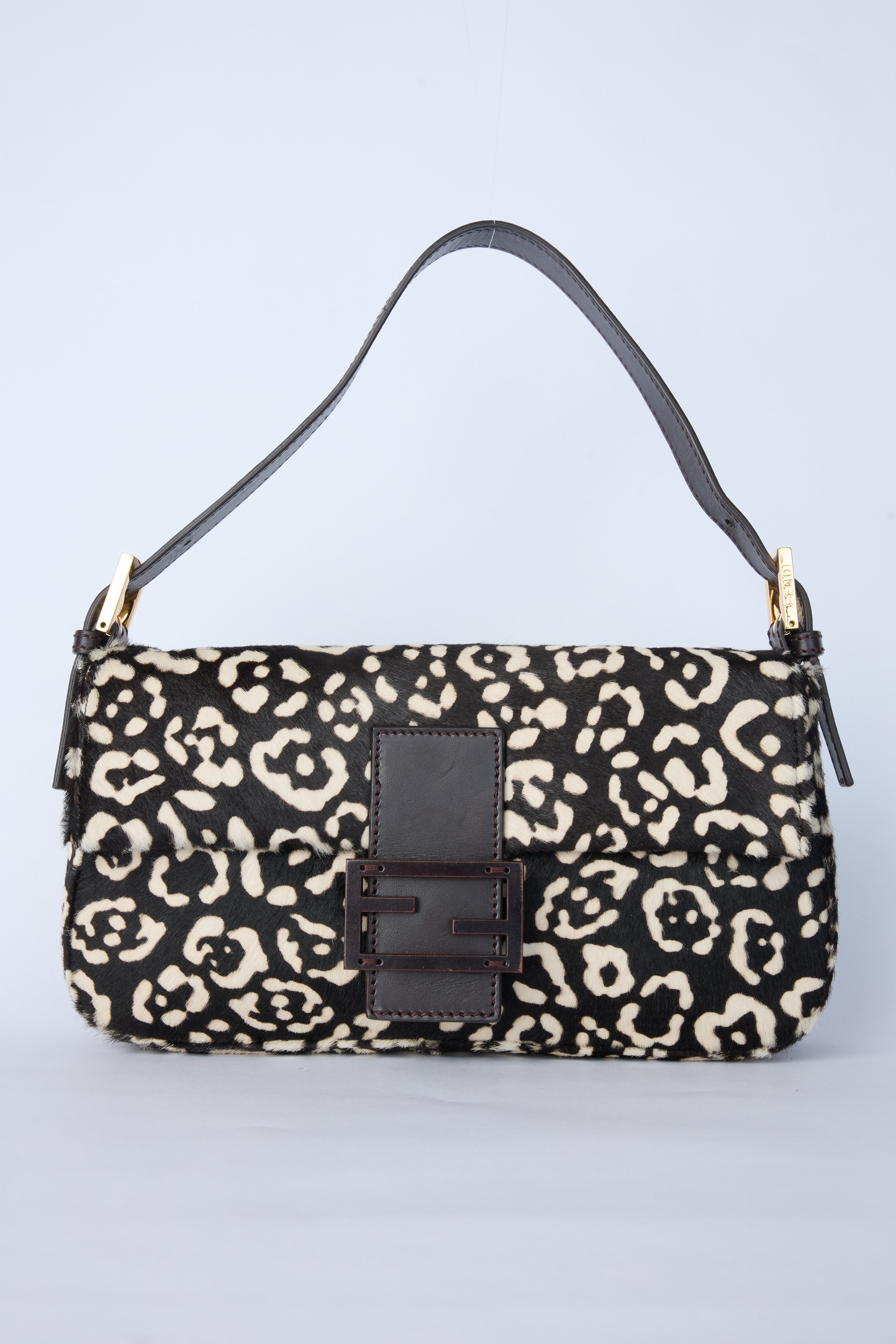 FENDI BLACK & WHITE LEOPARD PRINT BAGUETTE