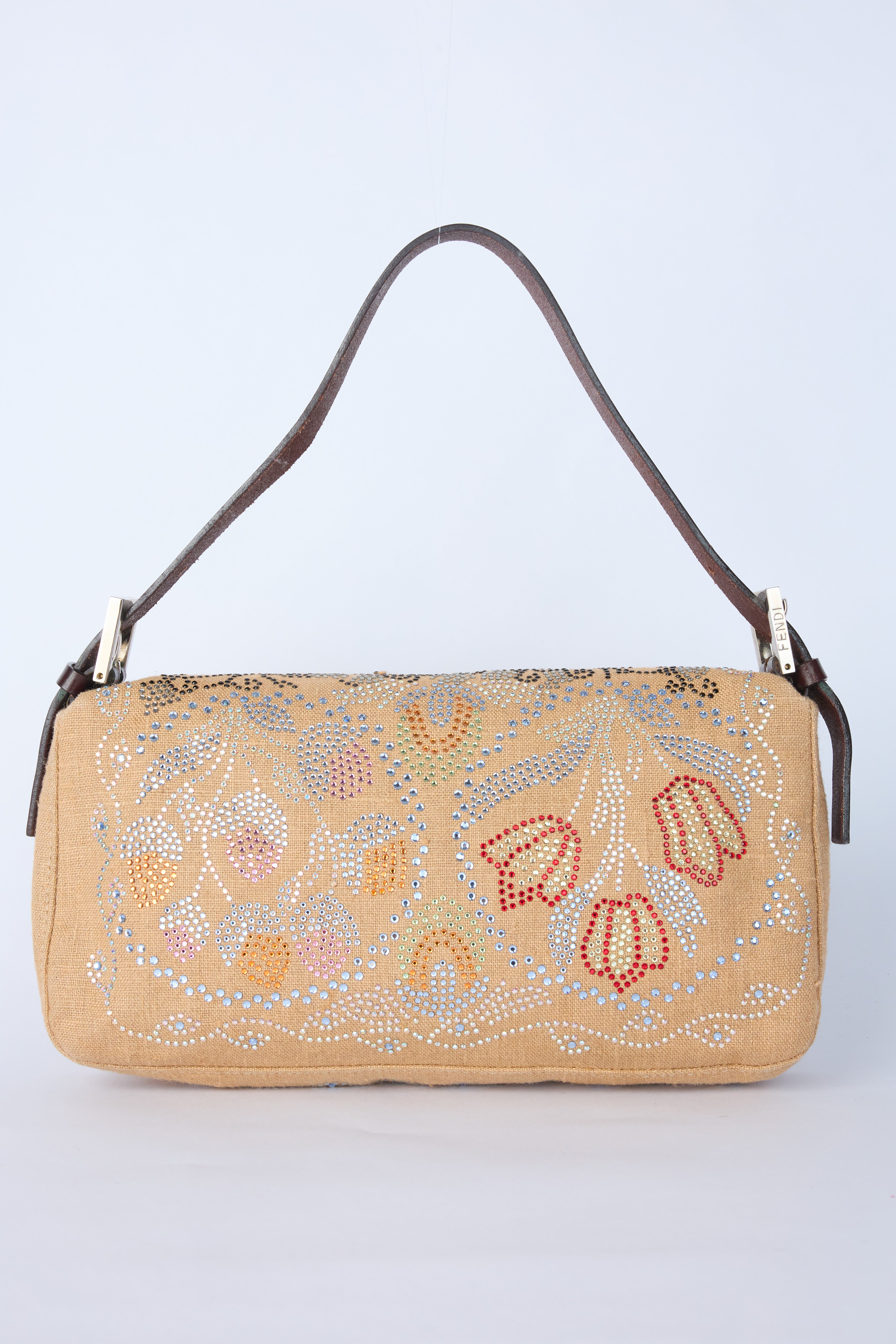 FENDI LINEN EMBELLISHED BAGUETTE